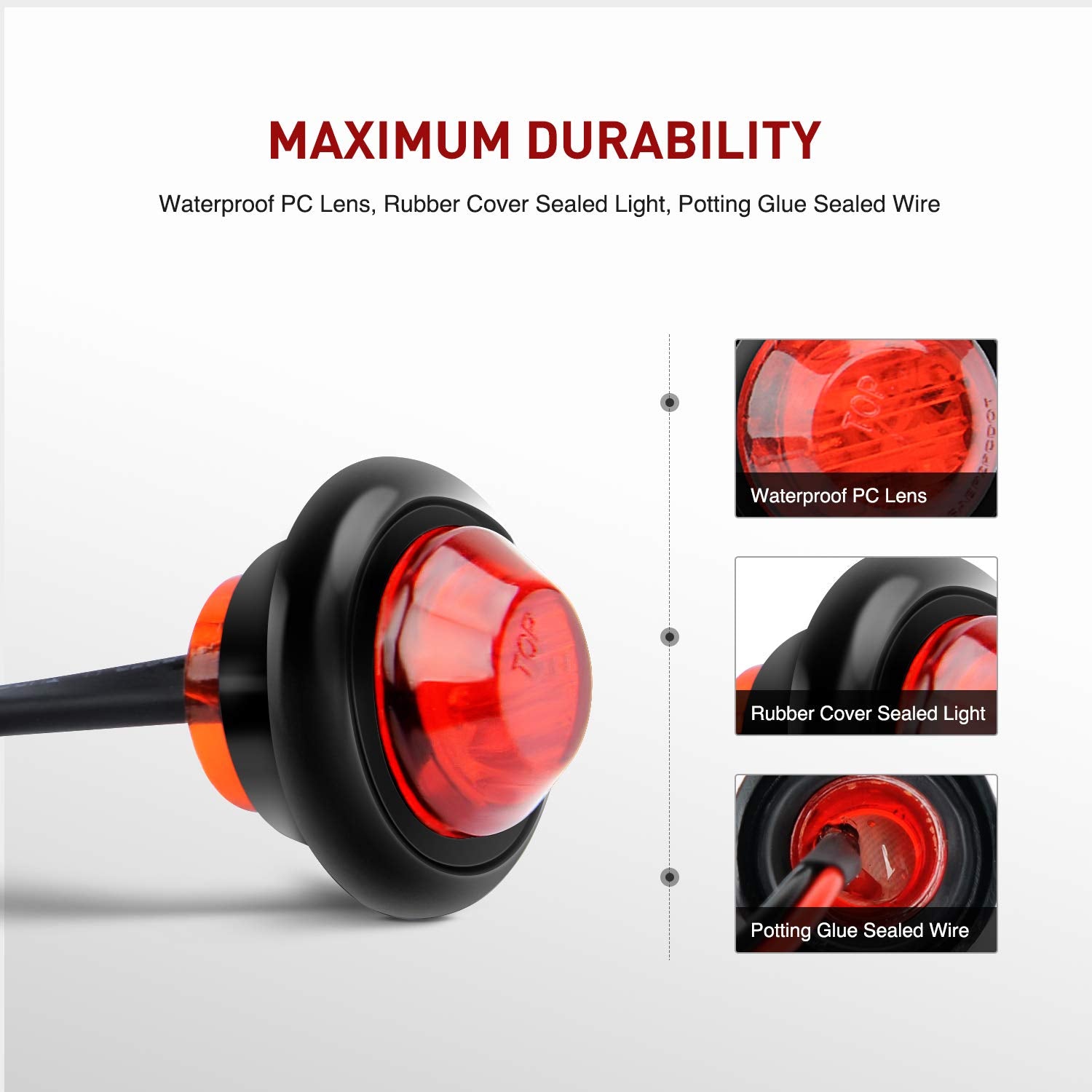 Nilight - Tl-04 10 Pcs 3/4 Inch Round Led Clearance Light Led Front Rear Side Marker Indicator Light Bullet Marker Light For Tru