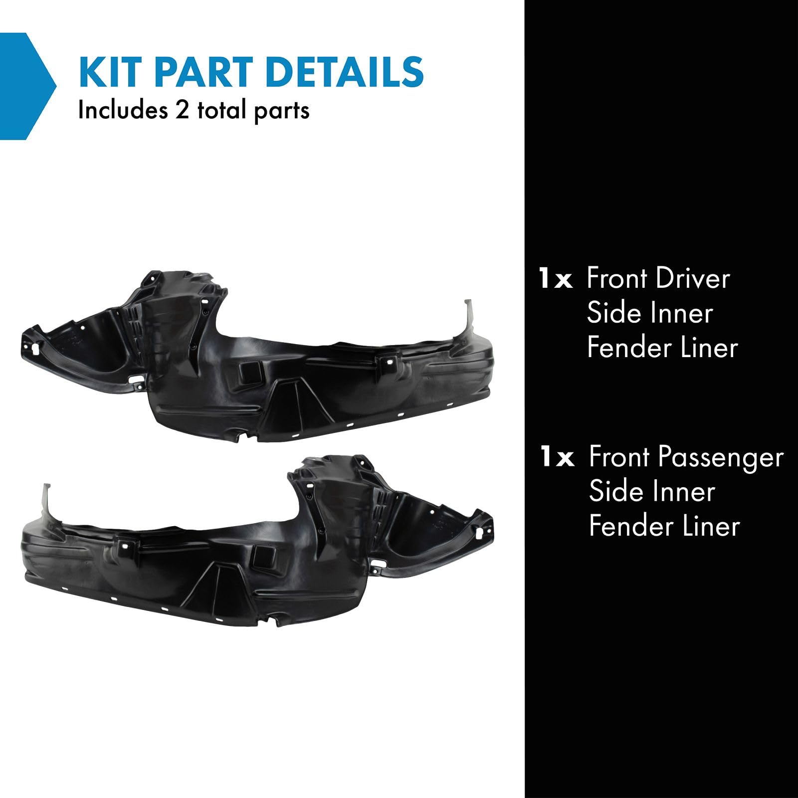 Trq Front Inner Fender Liner Set Compatible With 2006-2012 Honda Ridgeline Ho1248125 Ho1249125