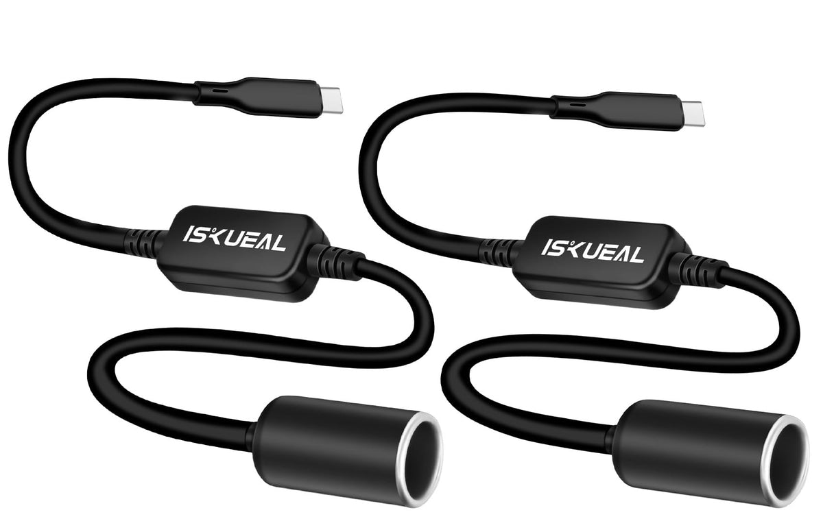 Iskueal USB C to Cigarette Lighter Adapter 1 FT,2 of Pack, 12V /18W, for Dashboard Cameras, Radar Detectors, GPS, in-Vehicle LED