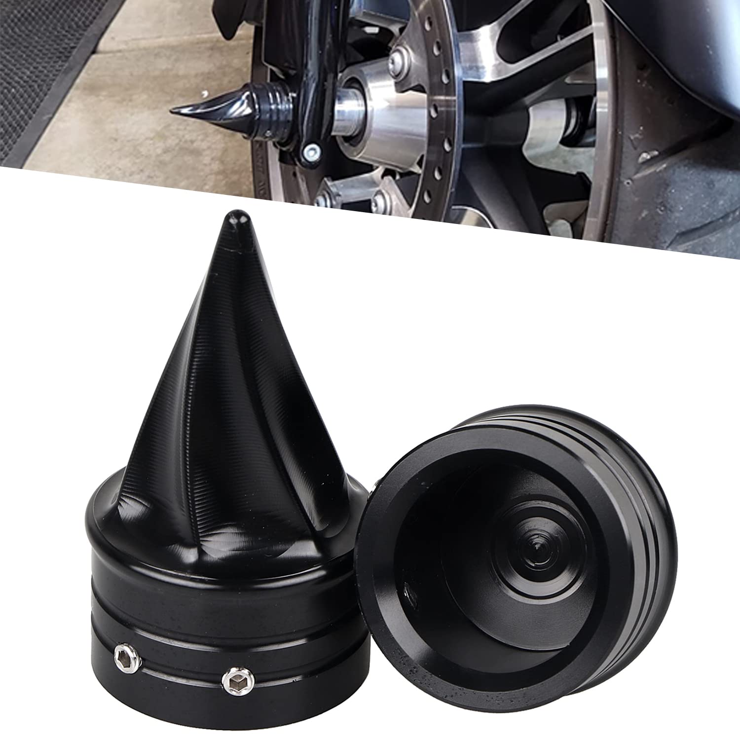 SHMTOOL Front Twisted Axle Caps Spike Axle Nut Covers for Harley Touring Softail Sportster Dyna Street Glide Road King Road Glid