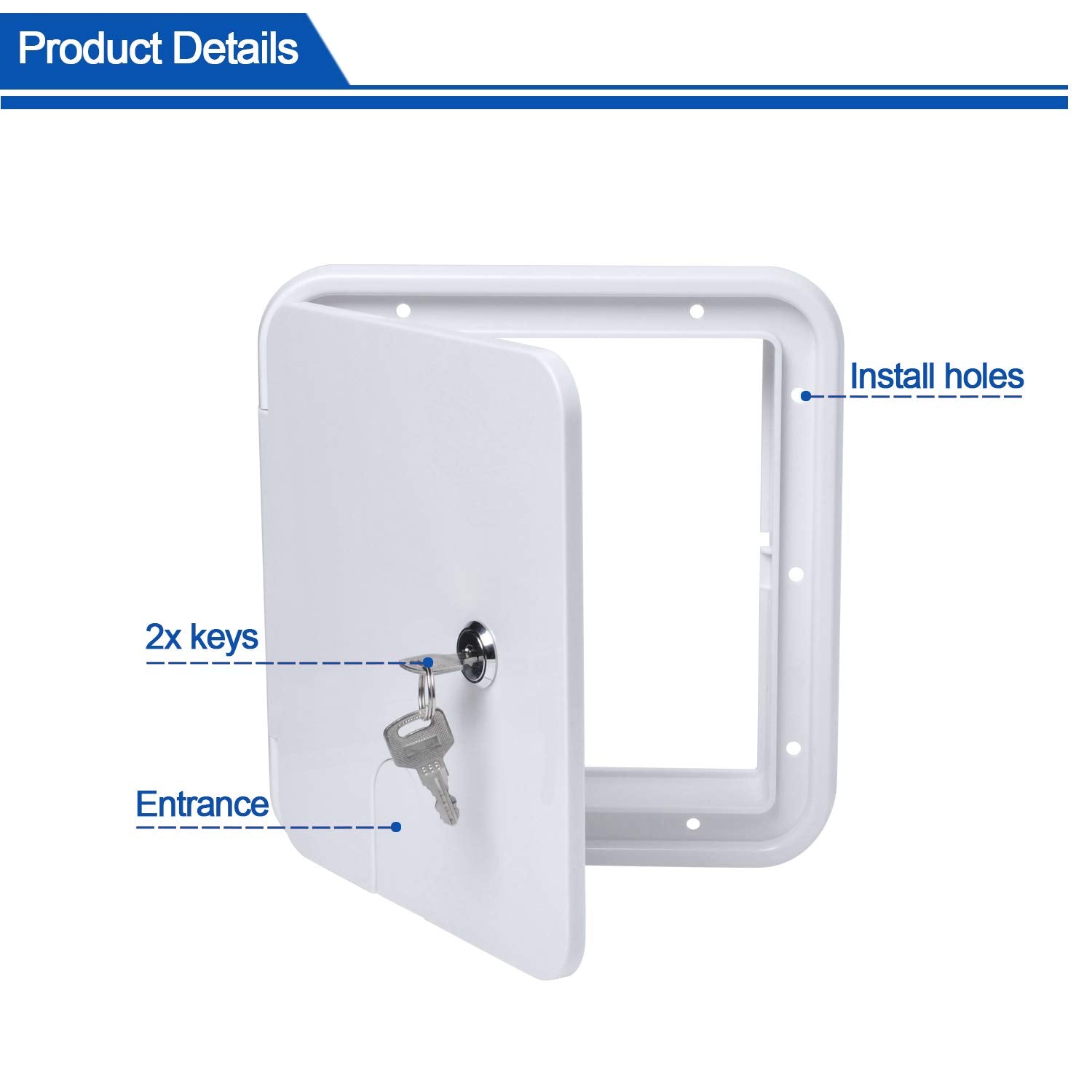 Rv Trailer Electric Power Cord Cable Hatch With 2 Keys, Camper Hose Storage Access Door Compartment W 8 Inch, H 8-1/2 Inch (White)