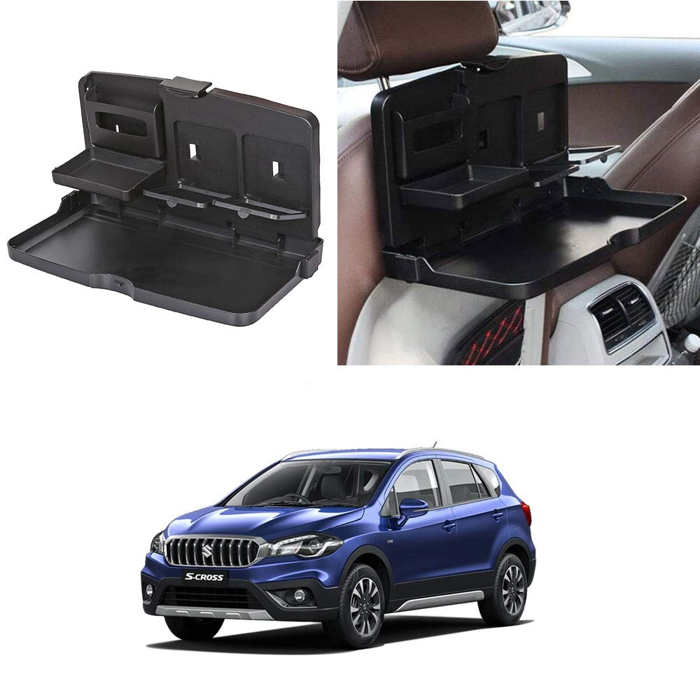 Oshotto (FT02) Car Backseat Food Travel Dining Meal & Snaks Tray & Cup Holder Compatible with Maruti Suzuki SCross (Black)  1