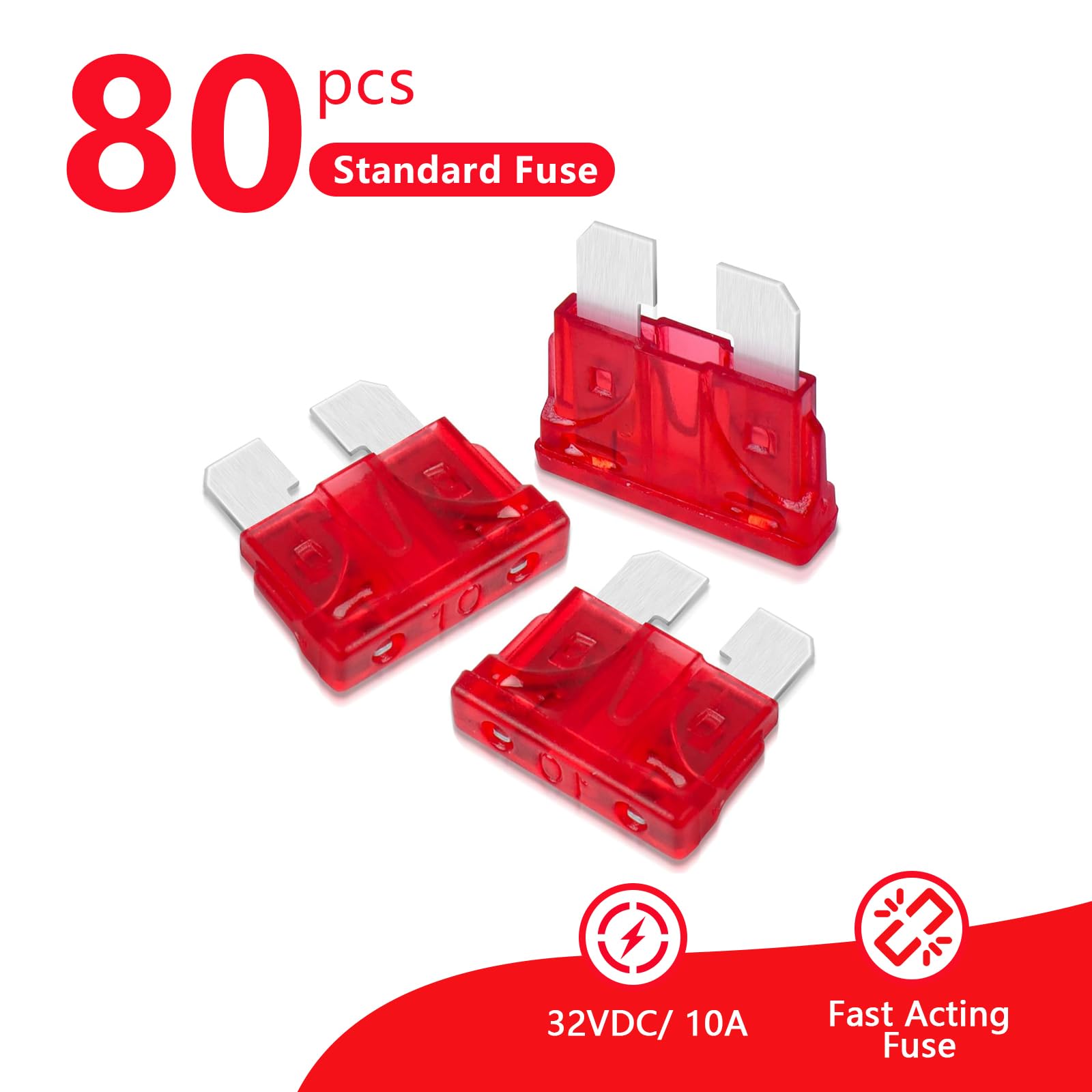 (80Pcs) 10 Amp Standard Fuse, 10A Car Blade Fuses For Car/Rv/Truck/Suv/Motorcycle/Boat