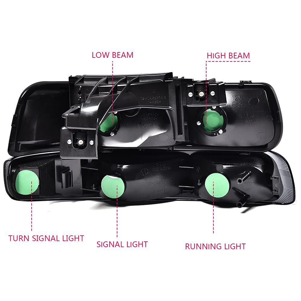 Pit66 Headlight Assembly Compatible With 1999-2002 Chevy Silverado 1500 2500/ Fit 01-02 Silverado 1500Hd 2500Hd 3500/ Fit 00-06