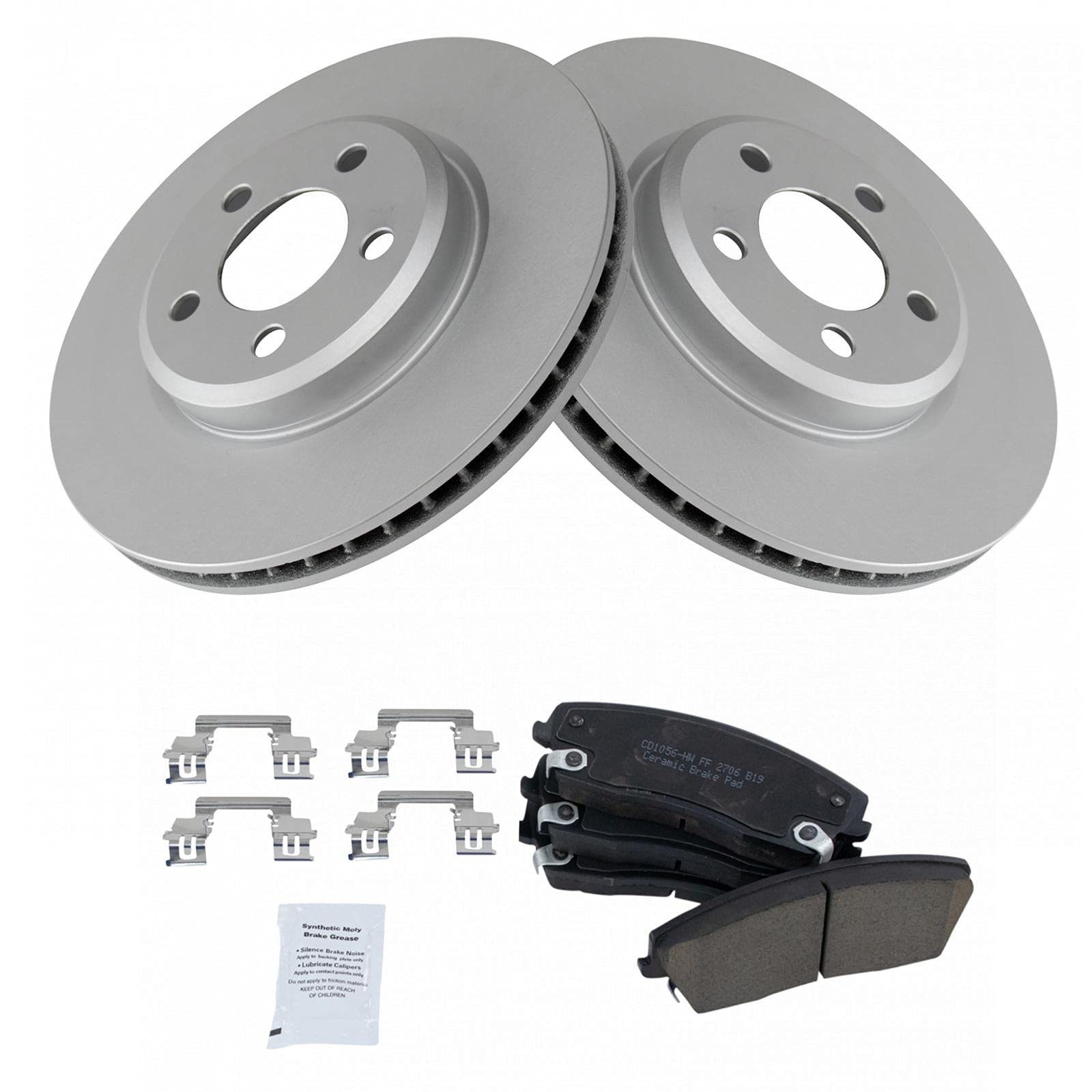Trq Brake Pad & Rotor Kit Ceramic Premium G-Coated Front Compatible With 2005-2020 Chrysler 300 2009-2020 Dodge Challenger 2006-