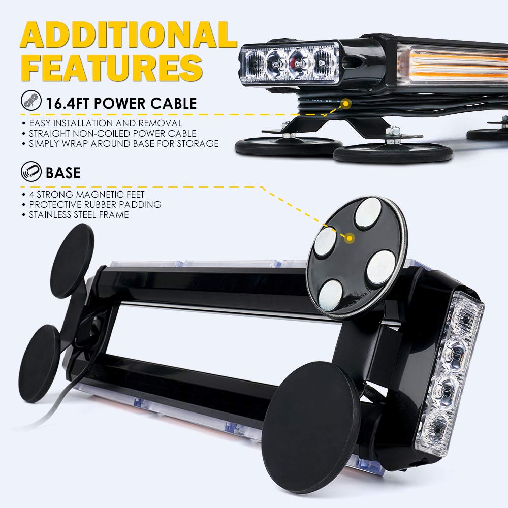 Xprite Amber Cob Led Rooftop Strobe Flashing Light Bar Double Side 21 High Visibility Emergency Hazard Warning Beacon Lights W/Magnetic Base For Safety Vehicles Tow Trucks Pickup Cars Snowplow