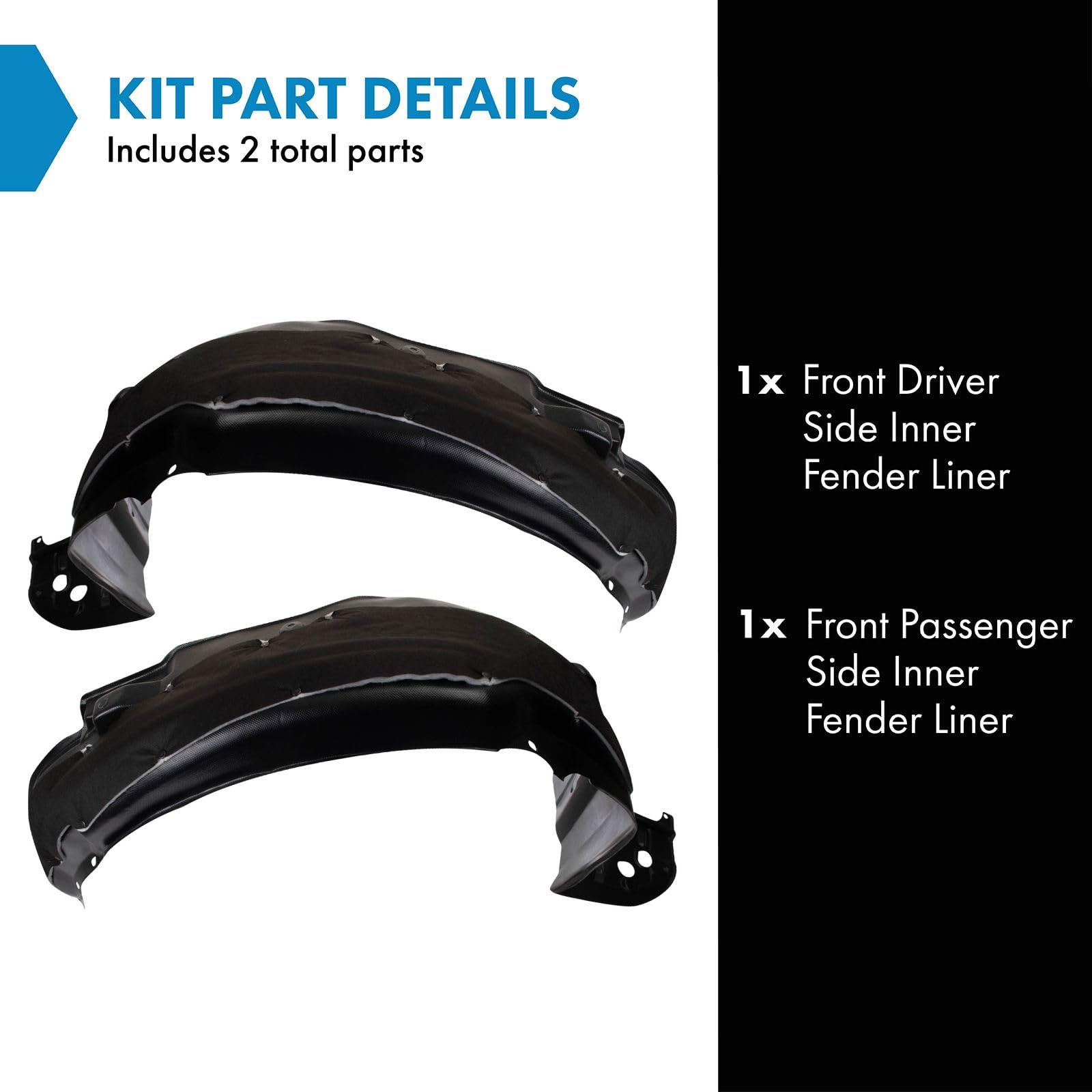 Trq Front Inner Fender Liner Set Compatible With 2013-2015 Honda Accord Ho1248150 Ho1249150