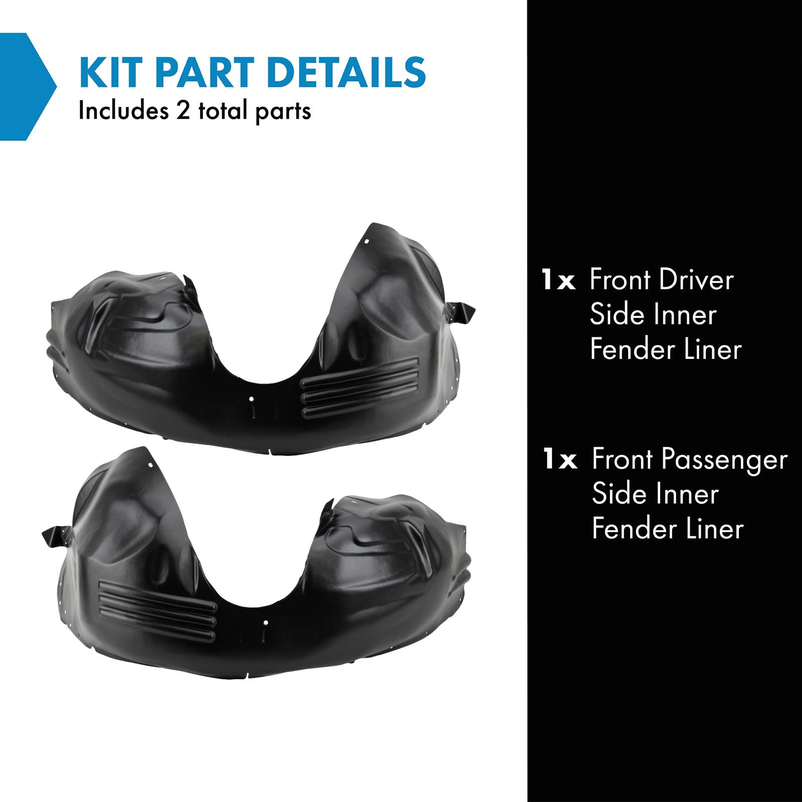 Trq Front Inner Fender Liner Set Compatible With 2010-2019 Ford Taurus Fo1248144 Fo1249144