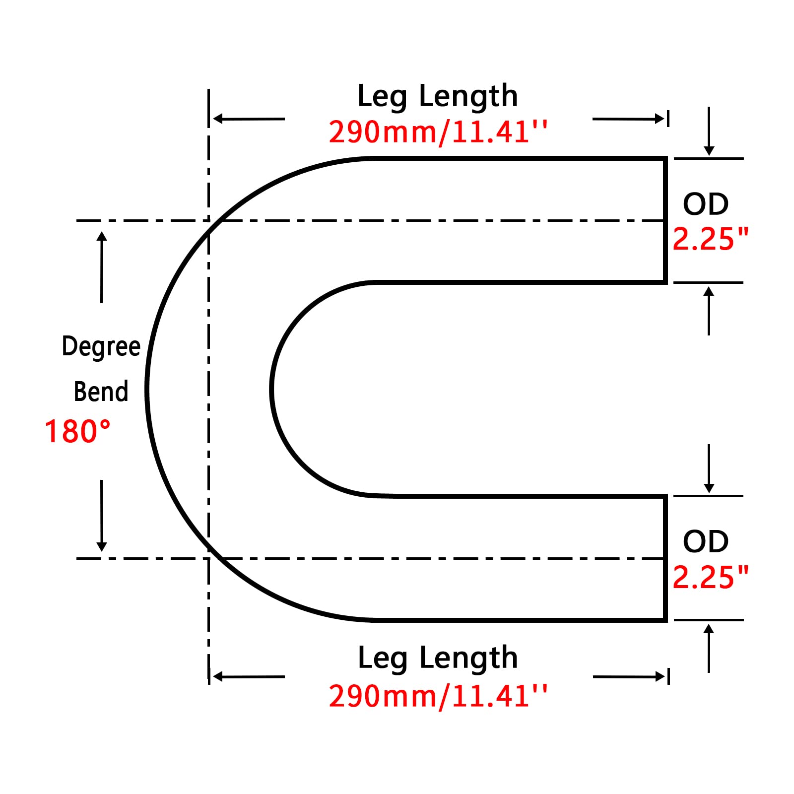 Fgjqefg 2.25 Inch 180 Degree Diy Custom Mandrel Exhaust Pipe Tube Pipe, T304 Stainless Steel, Universal Fit, 22.82 Inch End To End Length, 2.25'' Od Mandrel Bend Pipe 2Pcs
