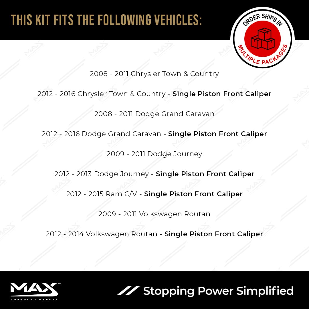 Max Advanced Brakes Front Brake Kit Compatible With 2008-2016 Dodge Grand Caravan Town & Country Single Piston Caliper Replaceme