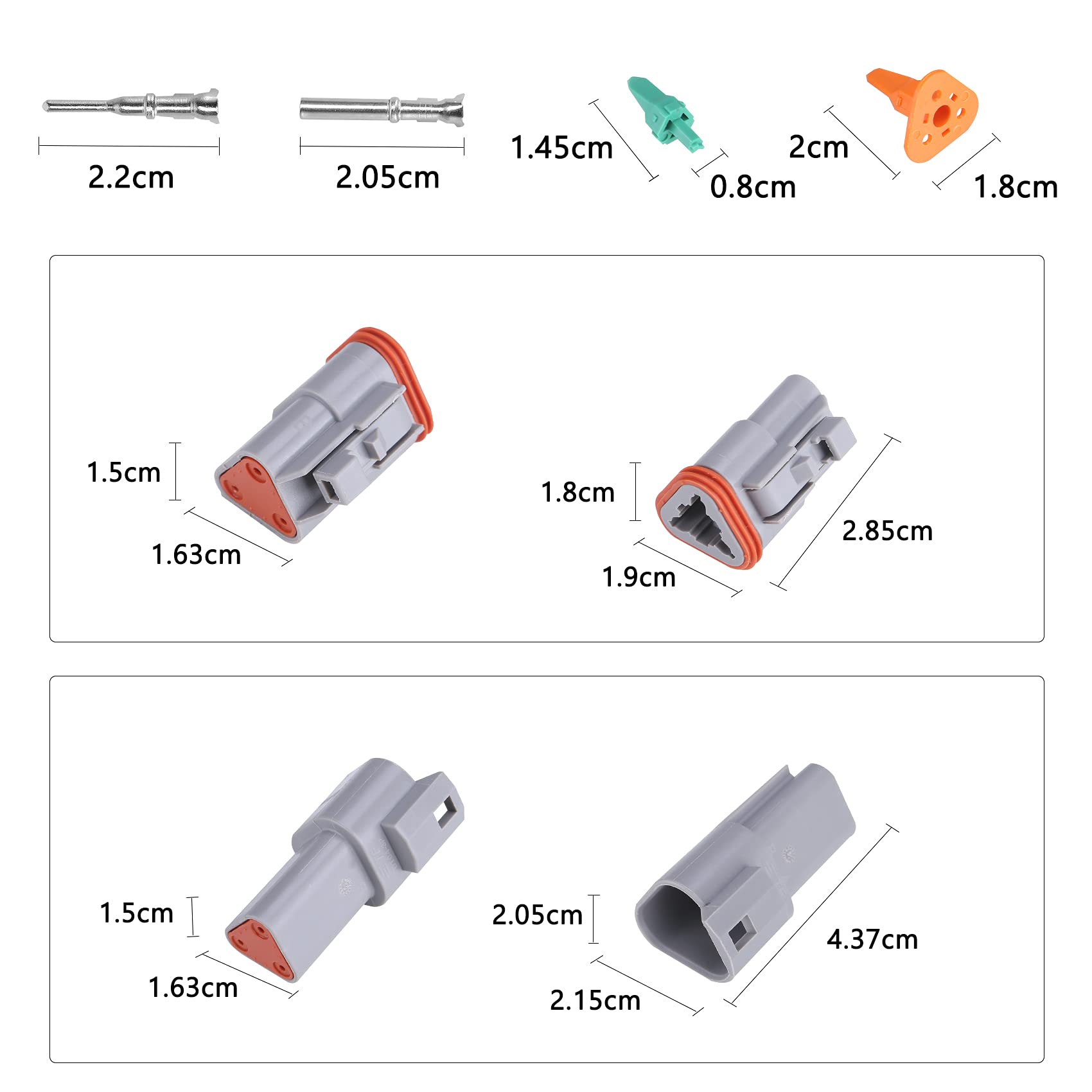 Muyi 5 Kit 3 Pin Way Dt Series Connector Gray Receptacle Ip67 Waterproof Heavy Duty 14-18 Awg 13 Amps Continuous Dt04-3P Dt06-3S