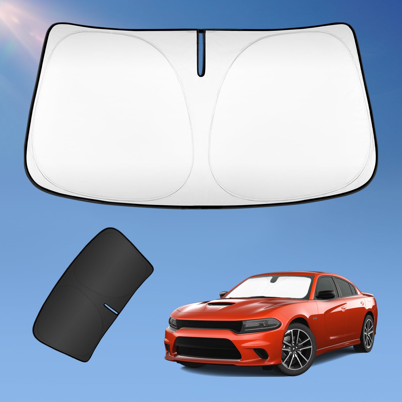 Sun Shade Sunshade For Dodge Charger 2011-2024 2025 Windshield Cover, 2-Layers Sun Shield 240T Silver Sun Visor Foldable Window