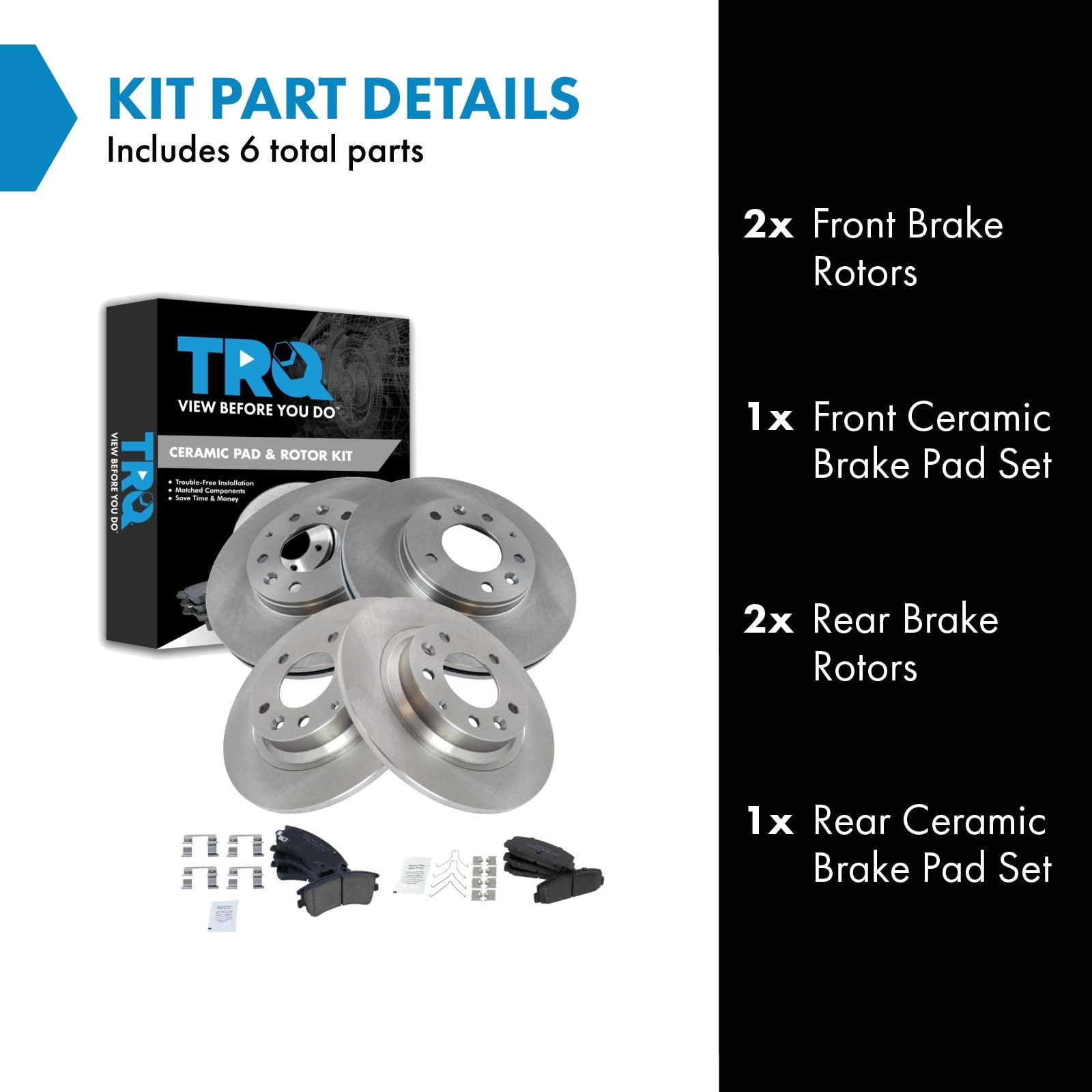Trq Front And Rear Brake Pad & Rotor Kit Brake Pads Brake Rotor Ceramic Compatible With 2003-2005 Mazda 6
