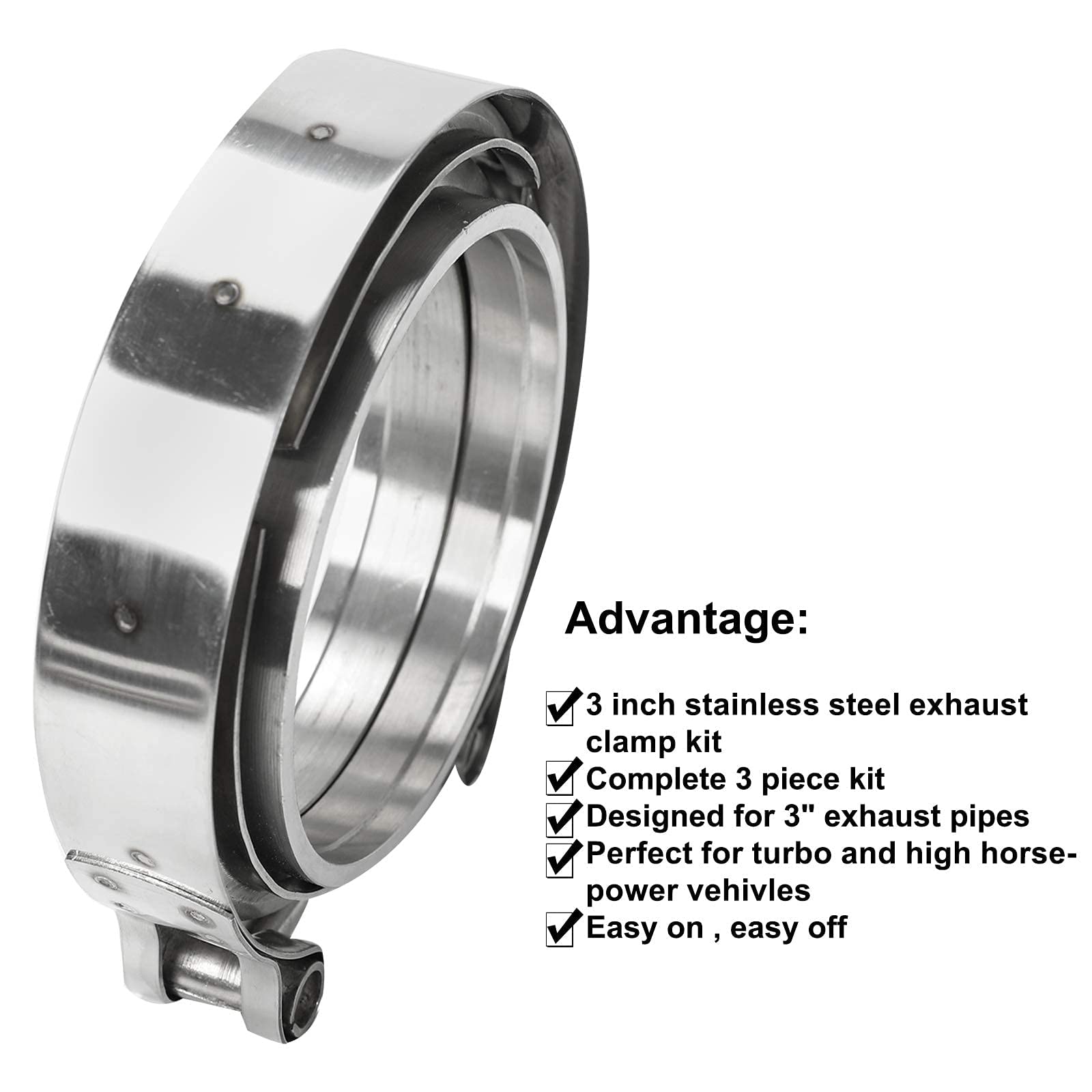 Blackhorse-Racing 3.5 Inch Stainless Steel V Band Bolt Clamp With 2 Male Female Flanges For Turbo Exhaust Systems 89Mm Ss V-Band Flange Kit