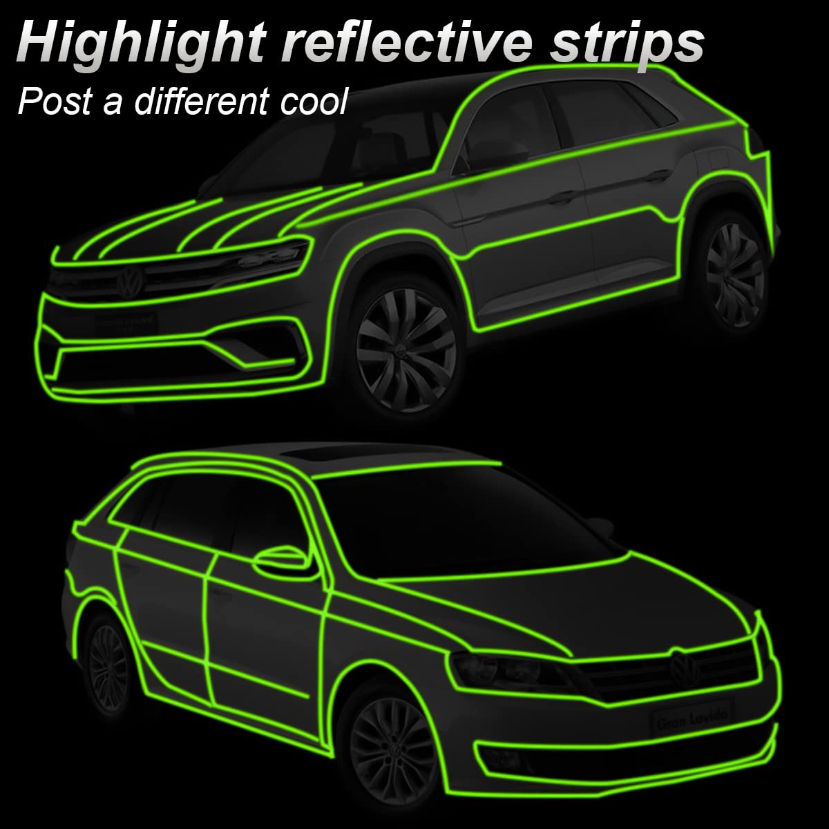 0.4''  197'' Car Reflective Strips Stickers for Body Rim, Funny DIY Warning Safety Decoration Strip Decals, Self-Adhesive Night