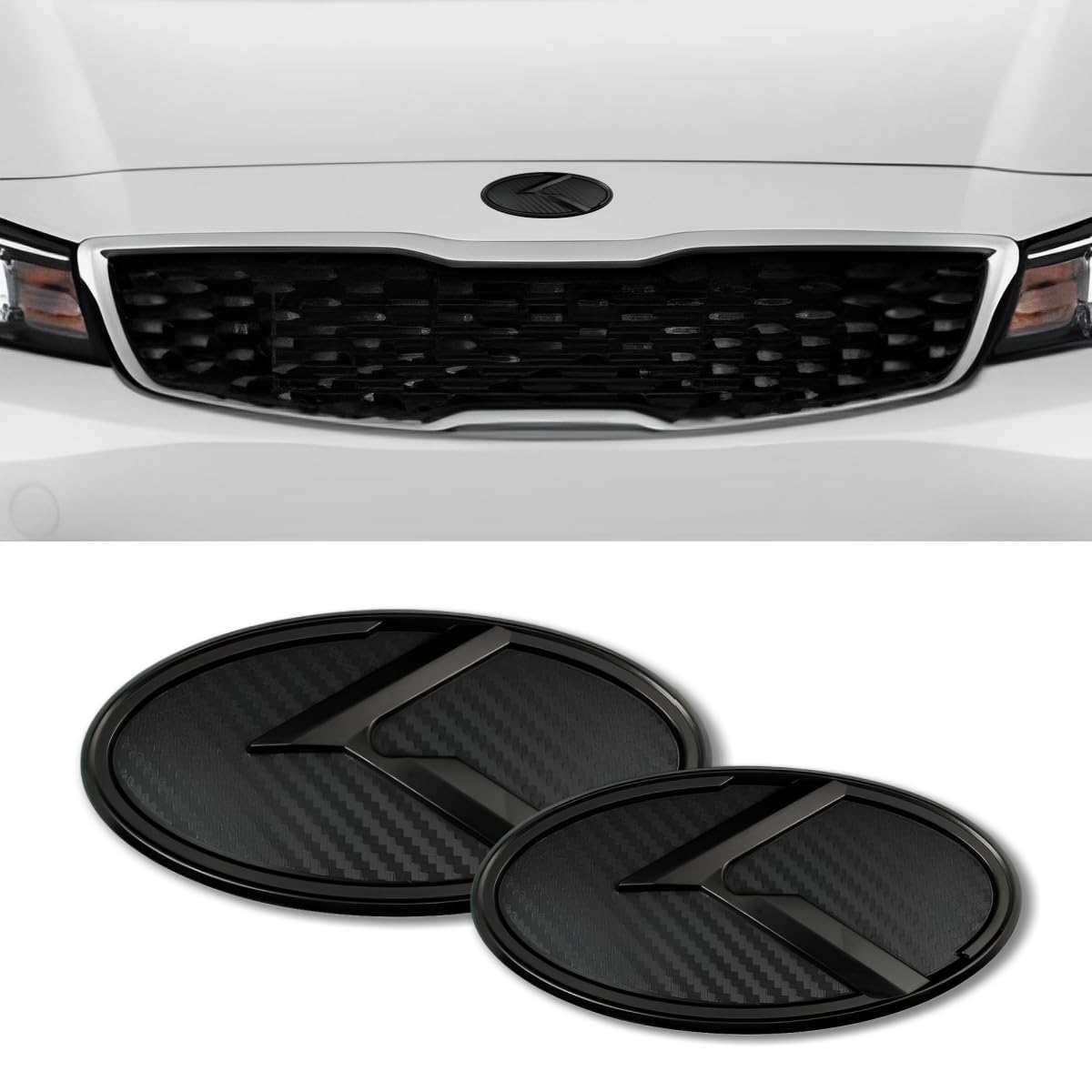 2Pcs K Logo Front Hood Trunk Emblem Badge Compatible with Forte Sedan Optima Cerato .etc (Carbon Fiber Black)