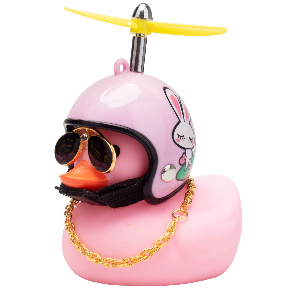 Wonuu Pink Duck Car Dashboard Decorations Rubber Duck Car Ornaments Cool Duck With Propeller Helmet Sunglasses Gold Chain