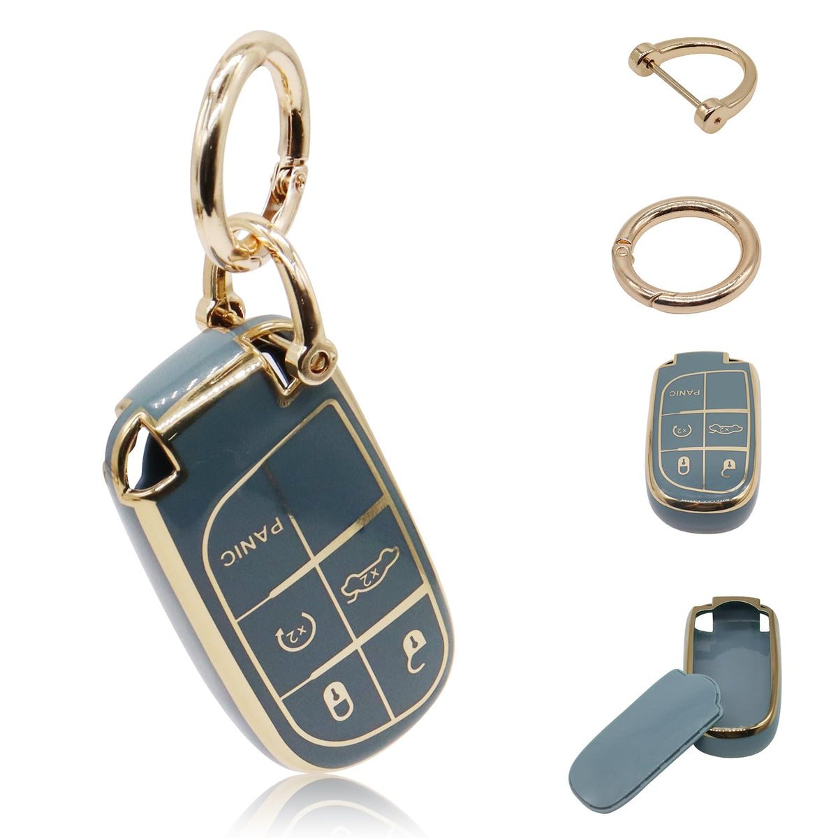 For Jeep Key Fob Cover, Soft Full Protection Key Case Shell Compatible With Jeep Smart Key 3 4 5 Buttons Protector (Grey)