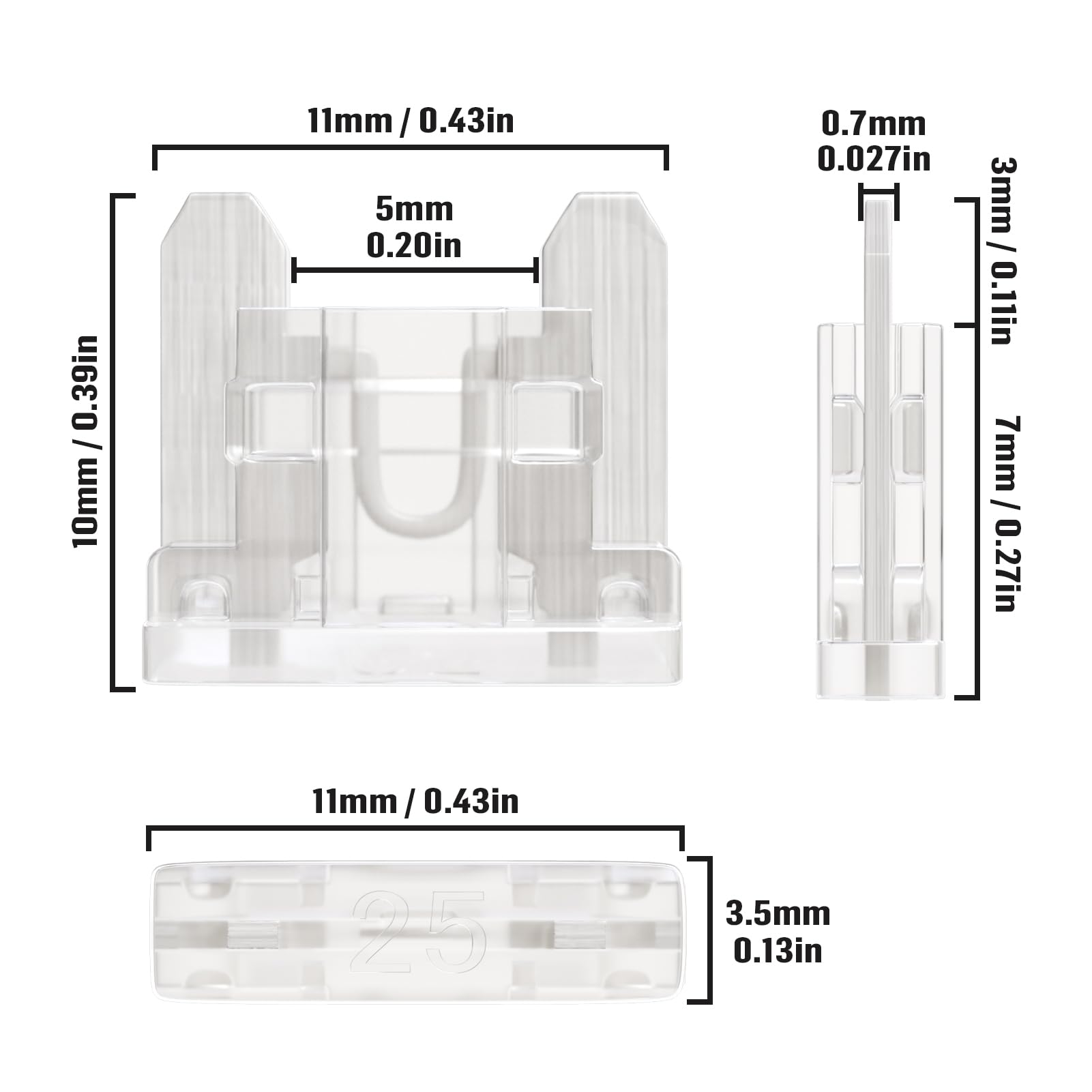ALLECIN 25A Low Profile Mini Fuse 25 Amp Micro Car Fuses 25Amp Auto Blade Fusible Automotive Fusibles para Carro for RV Boat Aut