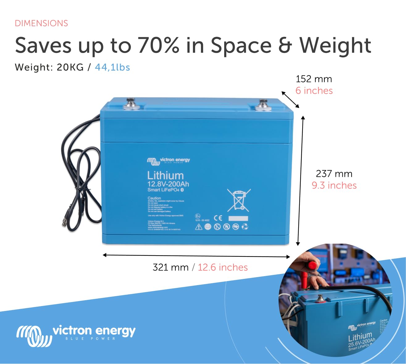 Victron Energy Smart 12.8-Volt 200Ah Lifepo4 Lithium Battery