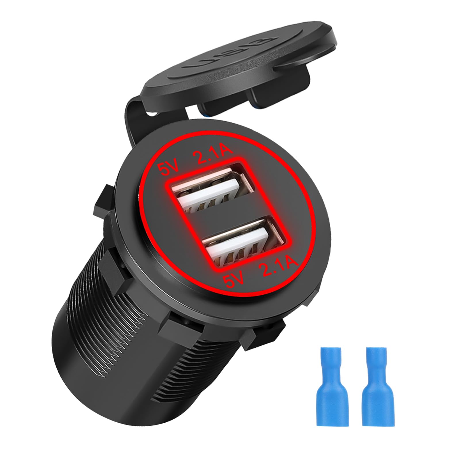 Linkstyle 12V Usb Outlet, Dual 5V 2.1A Usb Charger Socket, Waterproof Power Outlet With Red Led, Usb Car Socket Dual Charging Po