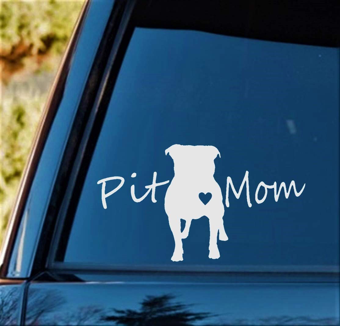 Bluegrass Decals Pit Bull Pit Mom Pitbull Dog Decal Sticker (White, 7.5'')