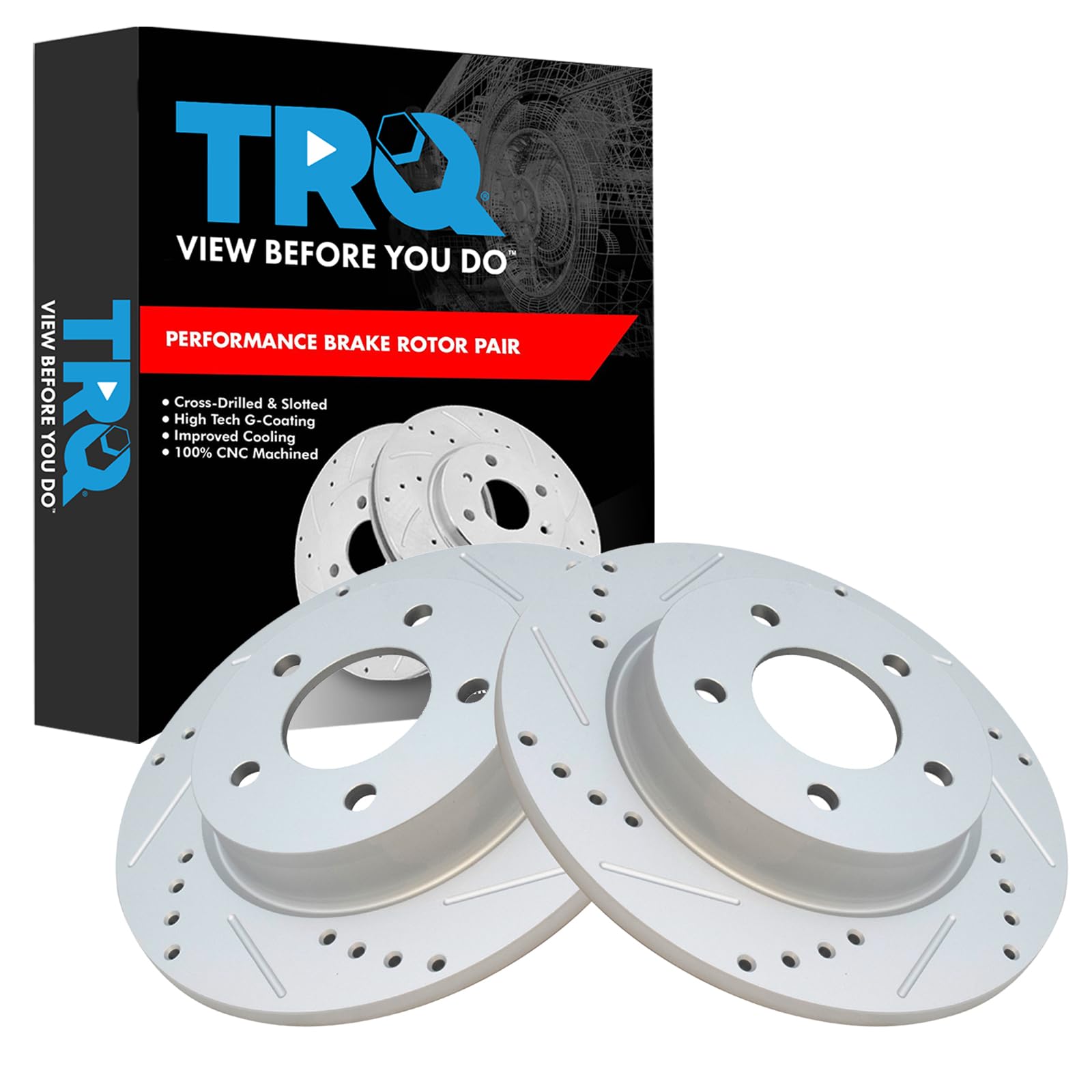 Trq Rear Performance Brake Rotors Set Premium G-Coated Compatible With 2004-2013 Mazda 3