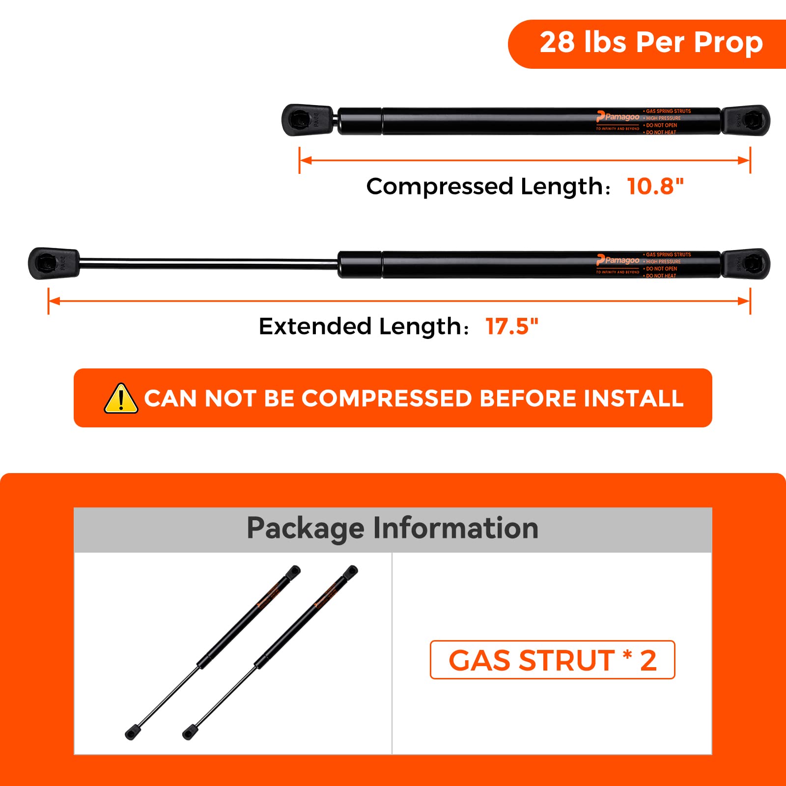 C16-02622 17 Inch 28 Lbs Gas Strut Shocks Lift For Leer Camper Shell Rear Window Leer Pick-Up Truck Box Canopy Door Rv Motorhome Exterior Door Hatch Door, 17' Gas Spring 2 Pack By Pamagoo
