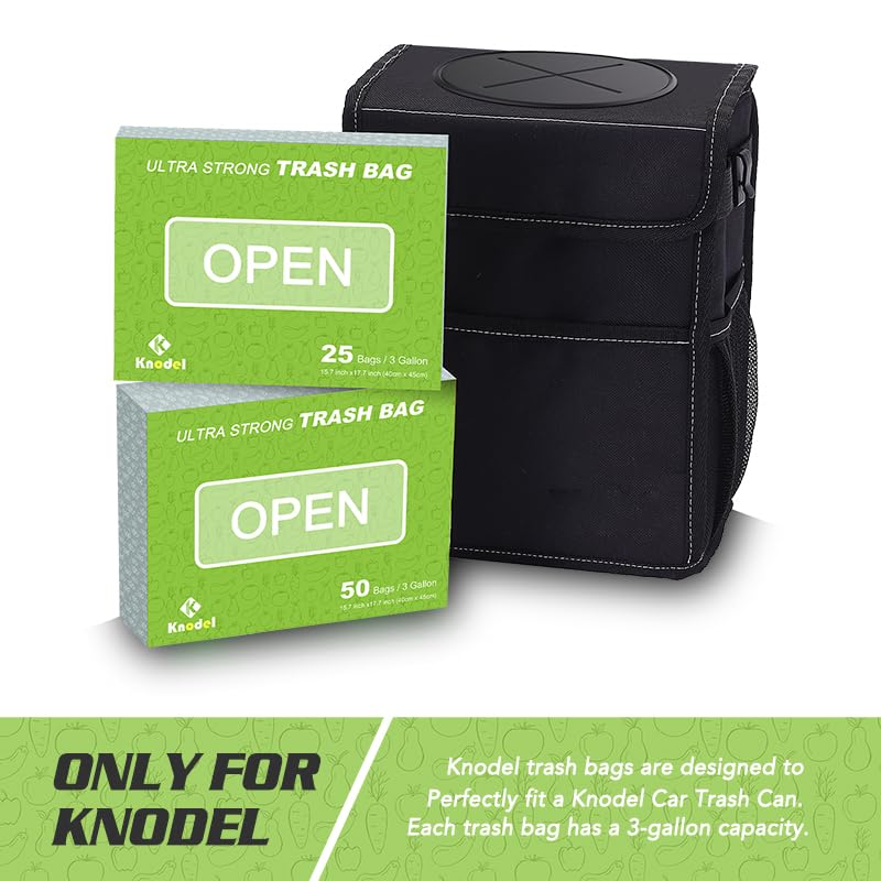 Knodel Drawstring Trash Bags, Perfect For Knodel Car Trash Can With Lid, And For Knodel Car Trash Can With Zipper, Ultra Strong Garbage Bags, 3 Gallon, 50 Count