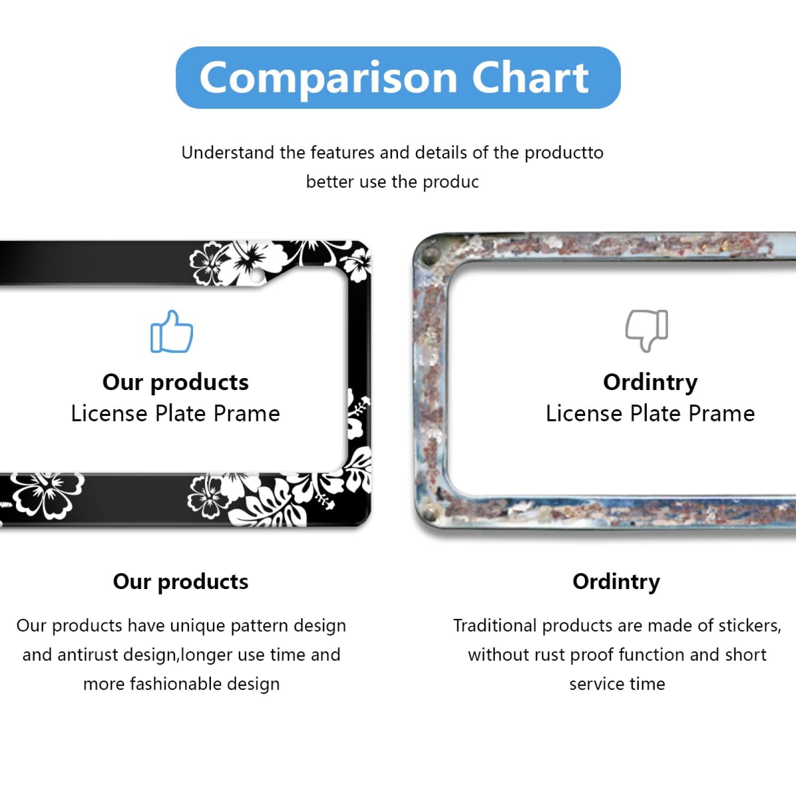 Personalized License Plate Frame Beautiful Hibiscus Flowers Stainless Steel License Plate Holder Accessory Decorative 2 Holes An