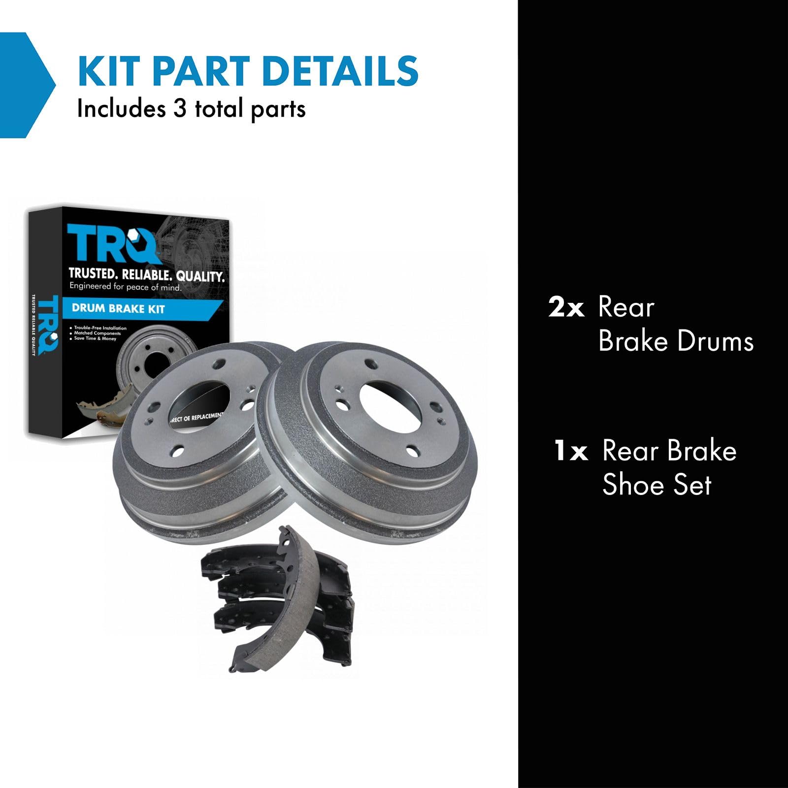 TRQ Rear Brake Shoes Set & 2 Drums Kit Left & Right Compatible with Honda Civic CRX Del Sol