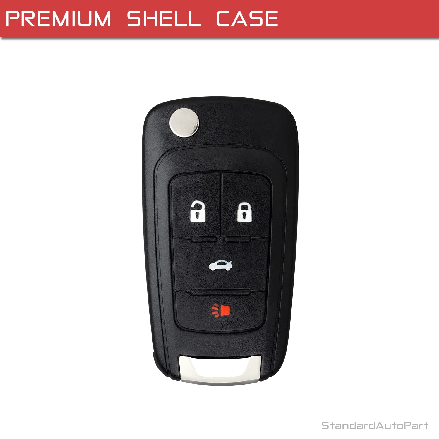 StandardAutoPart 4 Button Flip Key fob case Compatible with Chevy Cruze Equinox Sonic Malibu Impala Camaro Terrain Lacrosse Rega