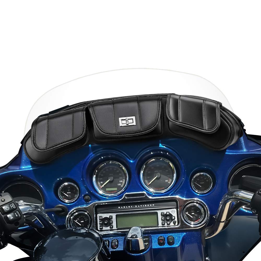 Kemimoto Touring Windshield Bags, Batwing Fairing Pouches Compatible With 1996 1997 1998-2013 Touring Street Glide Electra Glide