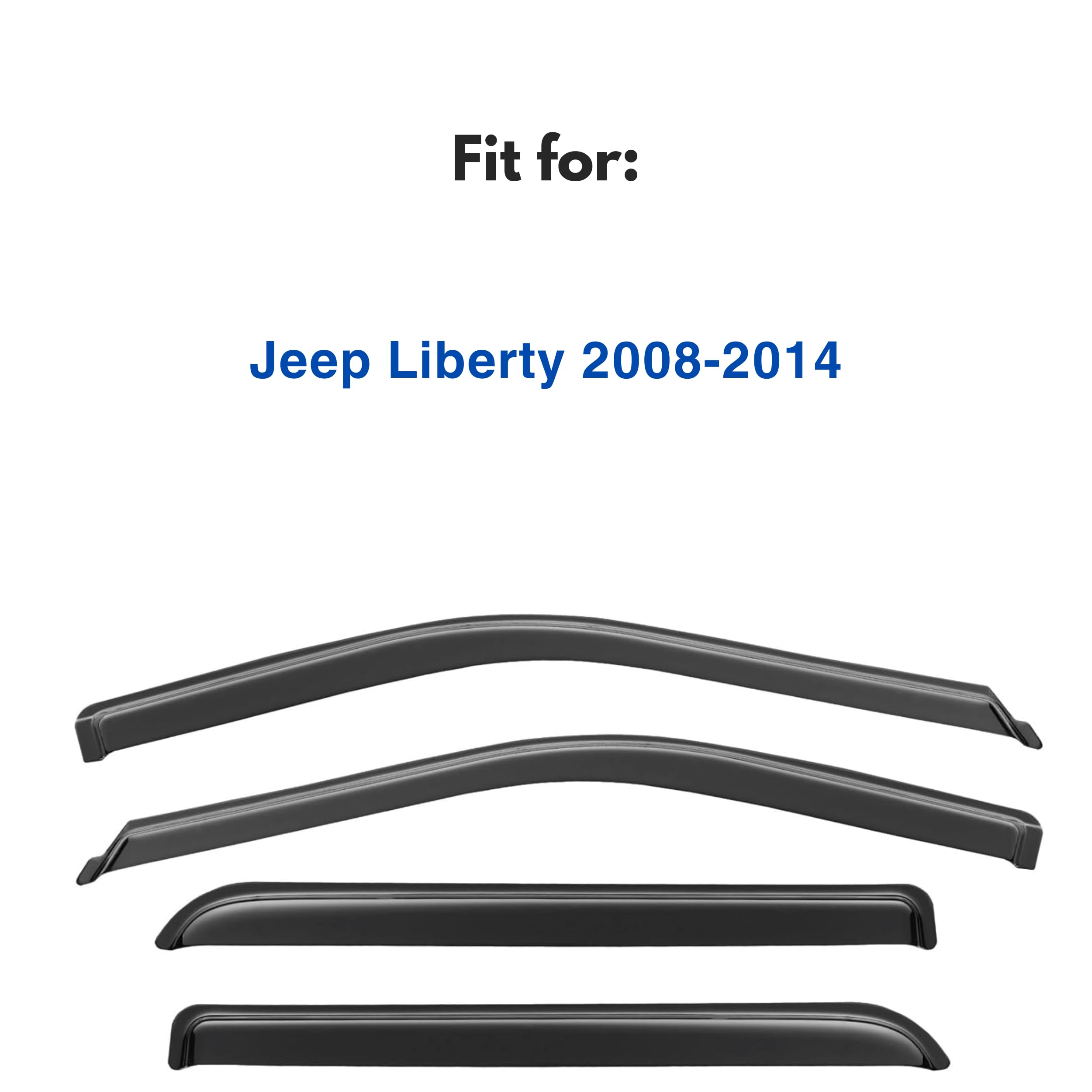 Ig Window Visor For Jeep Liberty 2008-2014, Rain Guard Tape-On Extra Durable Wind Sun Side Vent Window Deflector, 2008 2009 2010