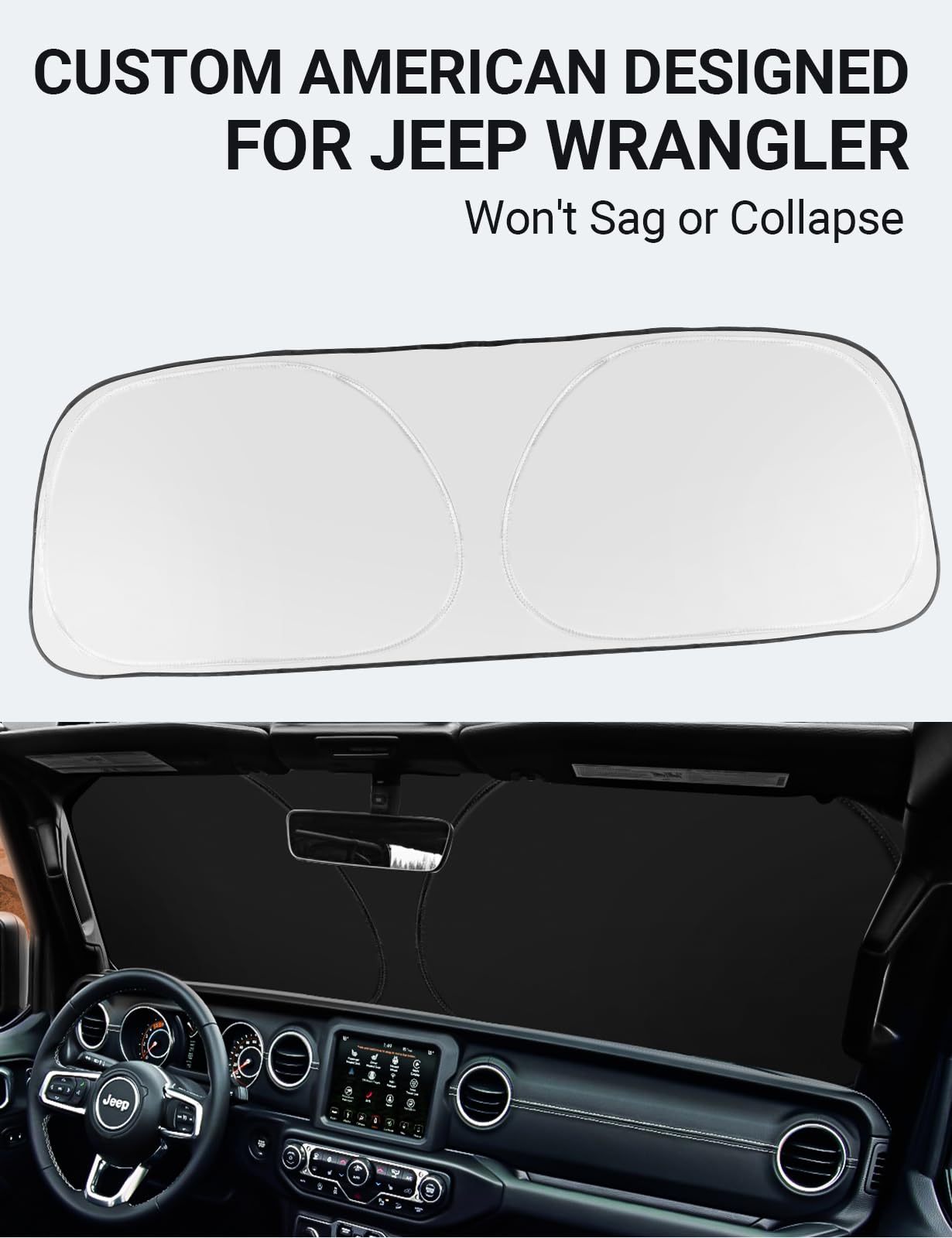 Proadsy 2025 Upgrade Front Windshield Sun Shade Foldable Sunshade Protector Custom Fit 2018-2024 2025 Jeep Wrangler Jl Jlu & Gladiator Jt Accessories