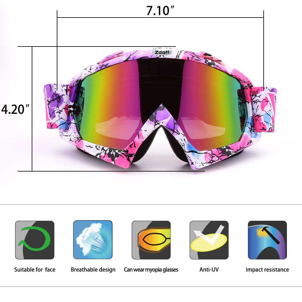 Zdatt Dirt Bike Goggles, Atv Goggles Motorcycle Goggles, Utv Mx Otg Accessories Goggle Glasses & Anti Fog Ski Goggles, Racing Sk