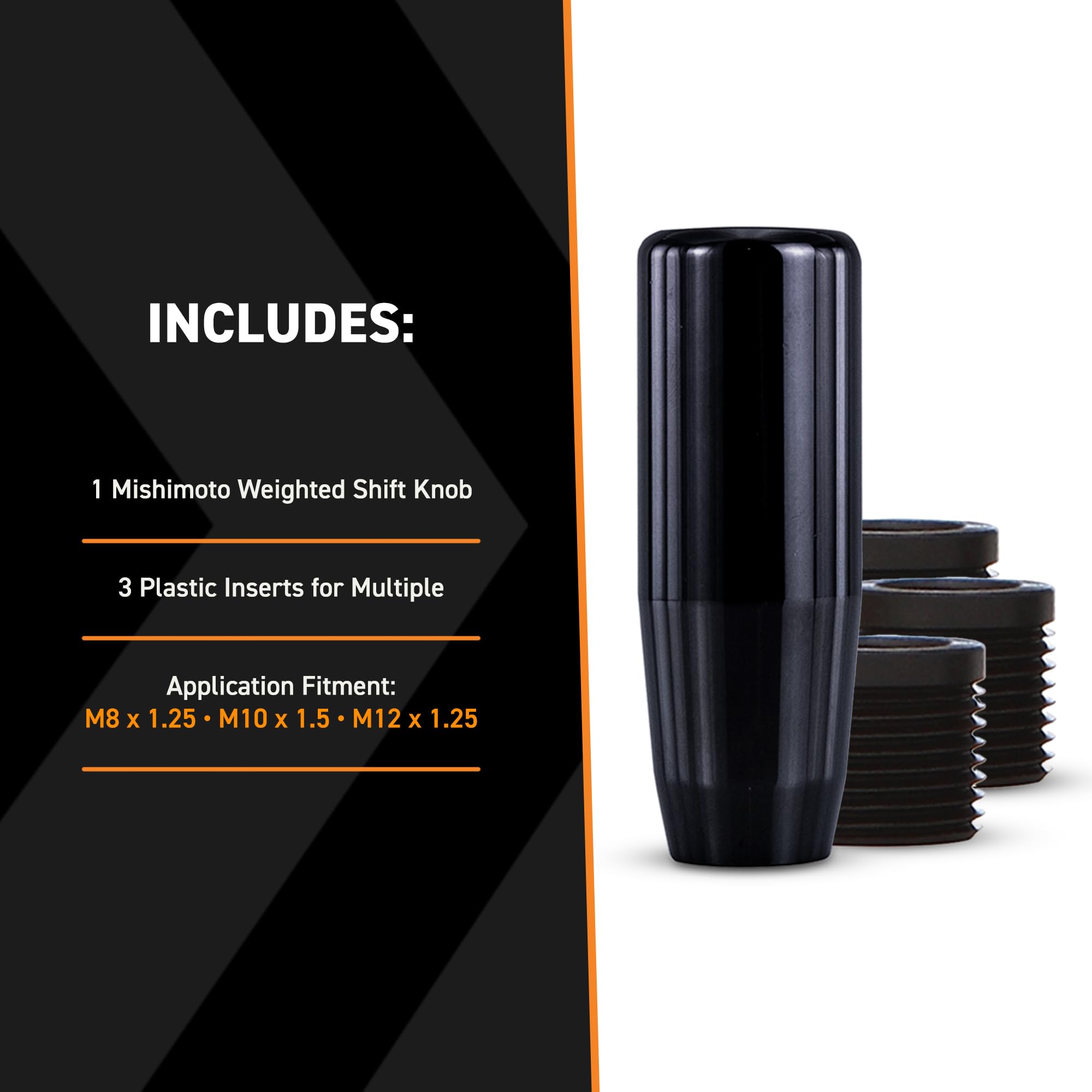 Mishimoto Mmsk-Bk Weighted Shift Knob, With 3 Thread Pitch Inserts To Fit Various Vehicle Models, Black Steel