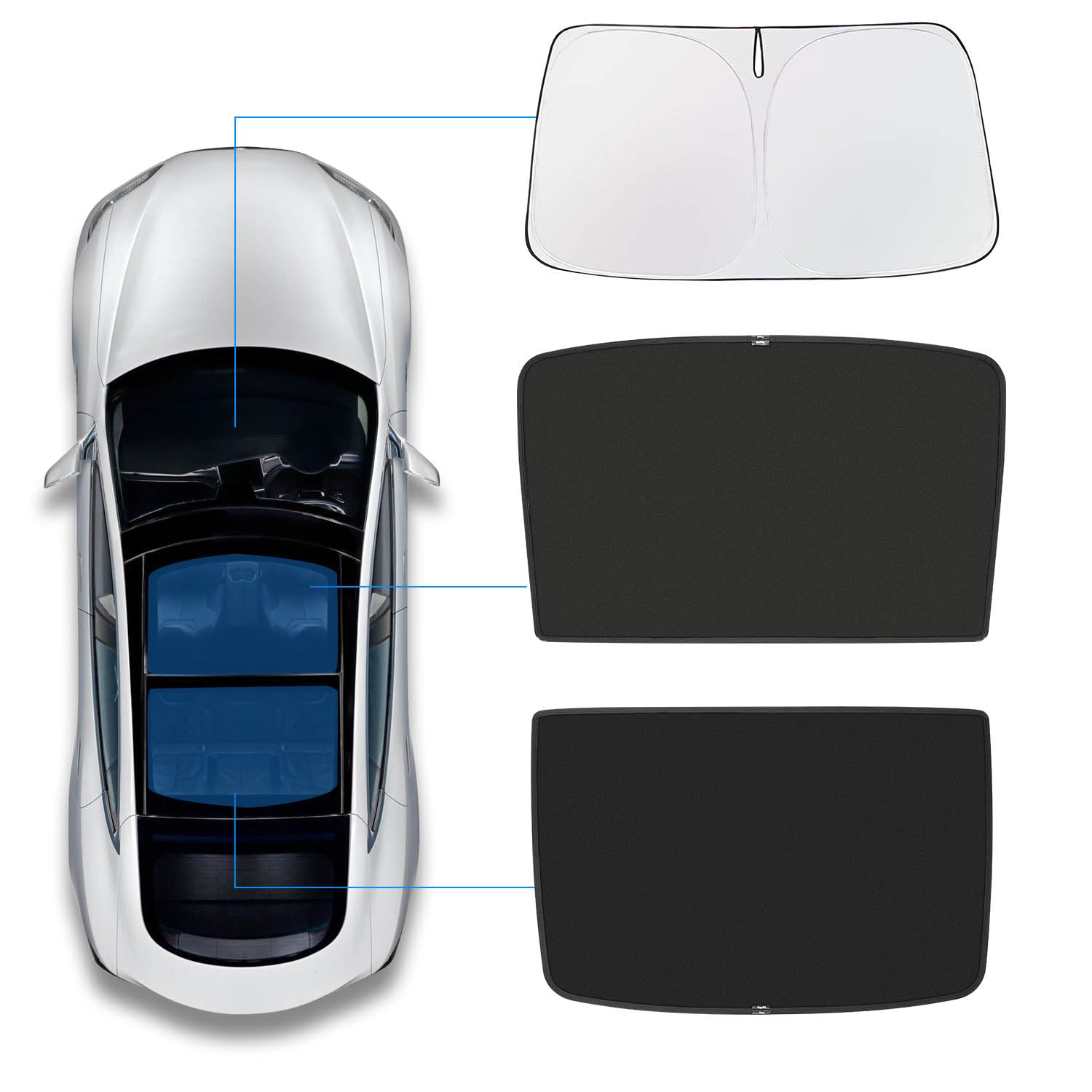 Tseller For Tesla Model Y Sunshade Roof Sunroof Shade Upgrade 3.0 2025 2024 2023 2022 2021 2020(Ice Black) & Tesla Model Y Winds