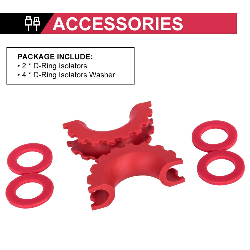 Bunker Indust D Ring/Shackle Isolator Kit,1 Pair Red D-Ring Isolator And 4 Pcs Washers Dring Cover Fit For 3/4'' Shackle Hooks 4
