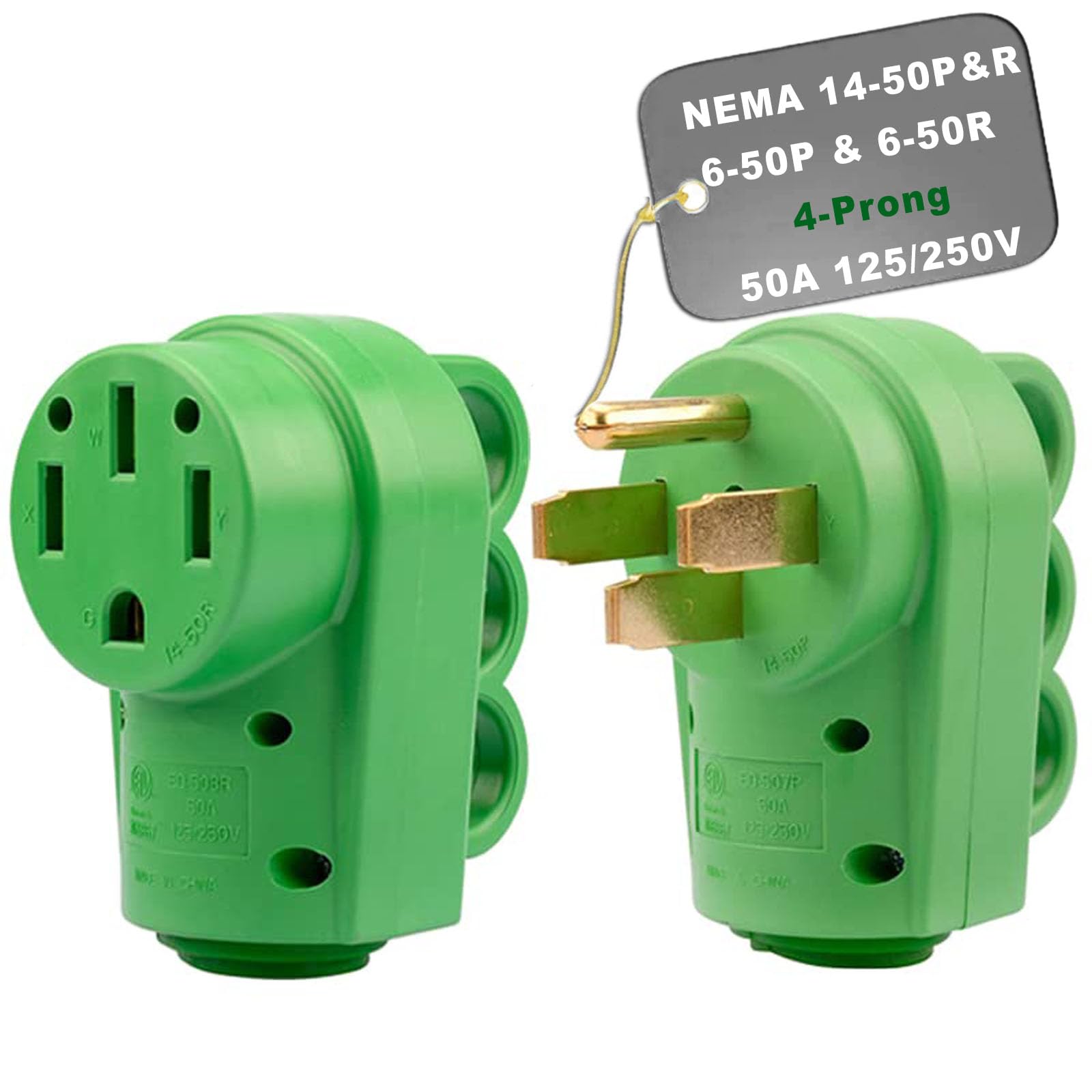 50 Amp Rv Male And Female Plug Set 14-50P/50R Receptacle Rv Electrical Campers Plug Replacement For Rv, Camper, Caravan Green