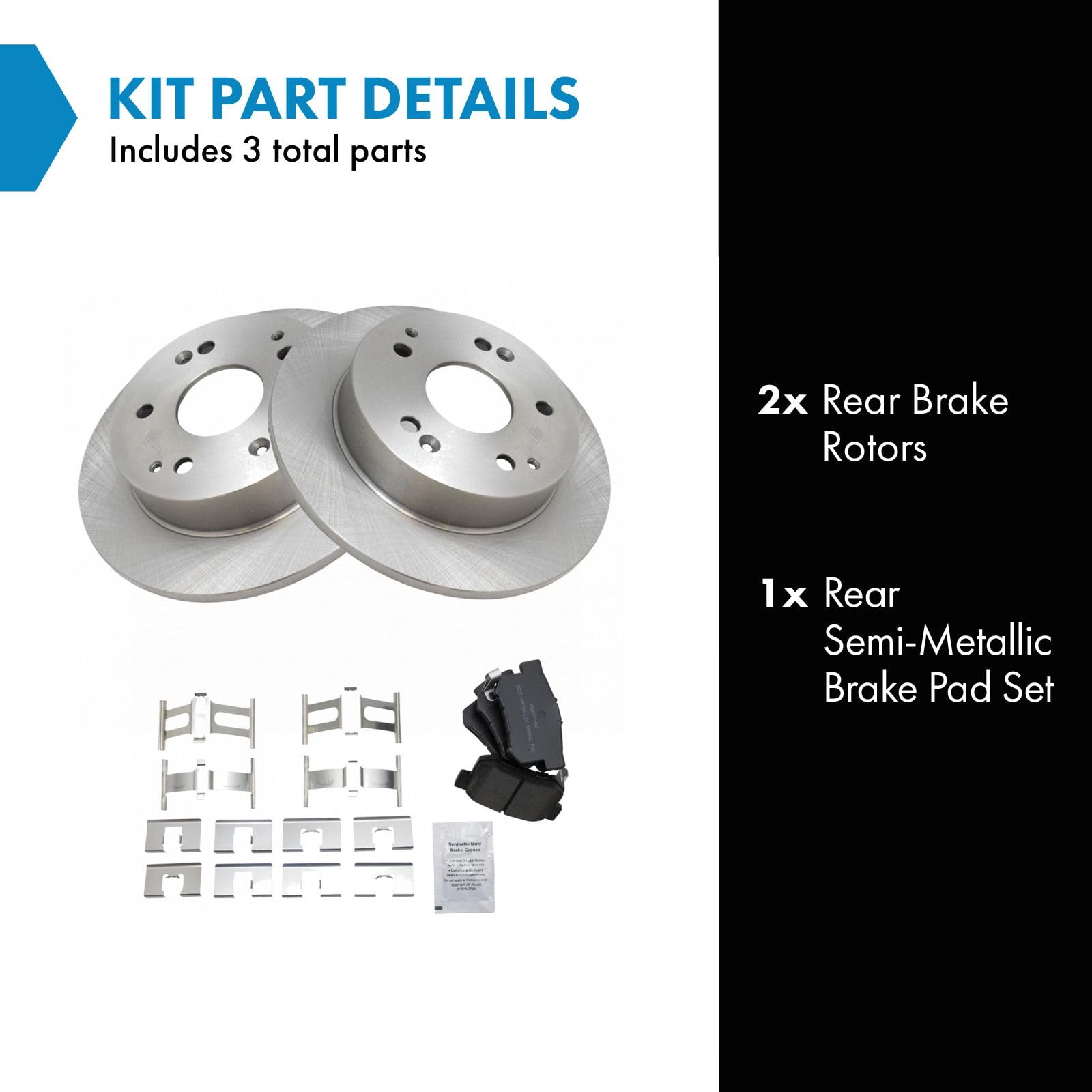 Trq Rear Brake Pad & Rotor Kit Semi-Metallic Compatible With 1997-2001 Acura Integra 2002-2006 Rsx