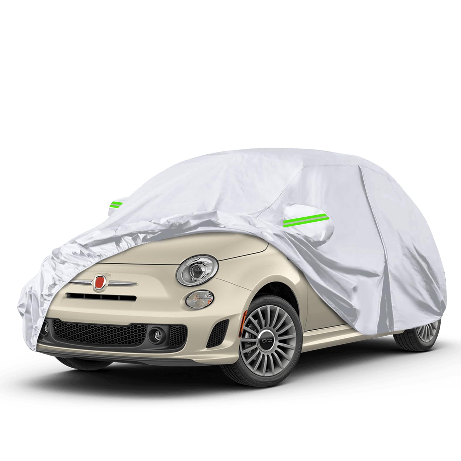 Waterproof Car Covers Replace For 2007-2024 Fiat 500/500C, 6 Layers Silver All Weather Car Cover With Zipper Door & Windproof Ba