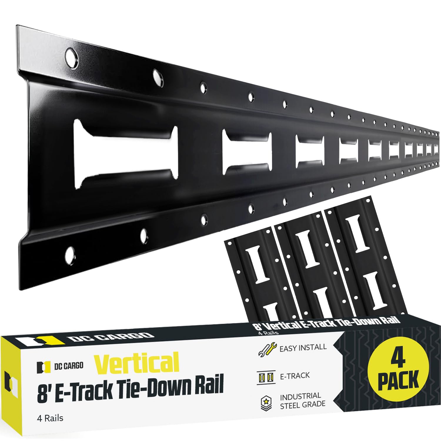 Dc Cargo Mall Indoor E Track Vertical Tie Down Rail Kit 8' (4 Pack) For Garages, Vans, Trailers, Motorcycle Tie Downs, Atv Mount