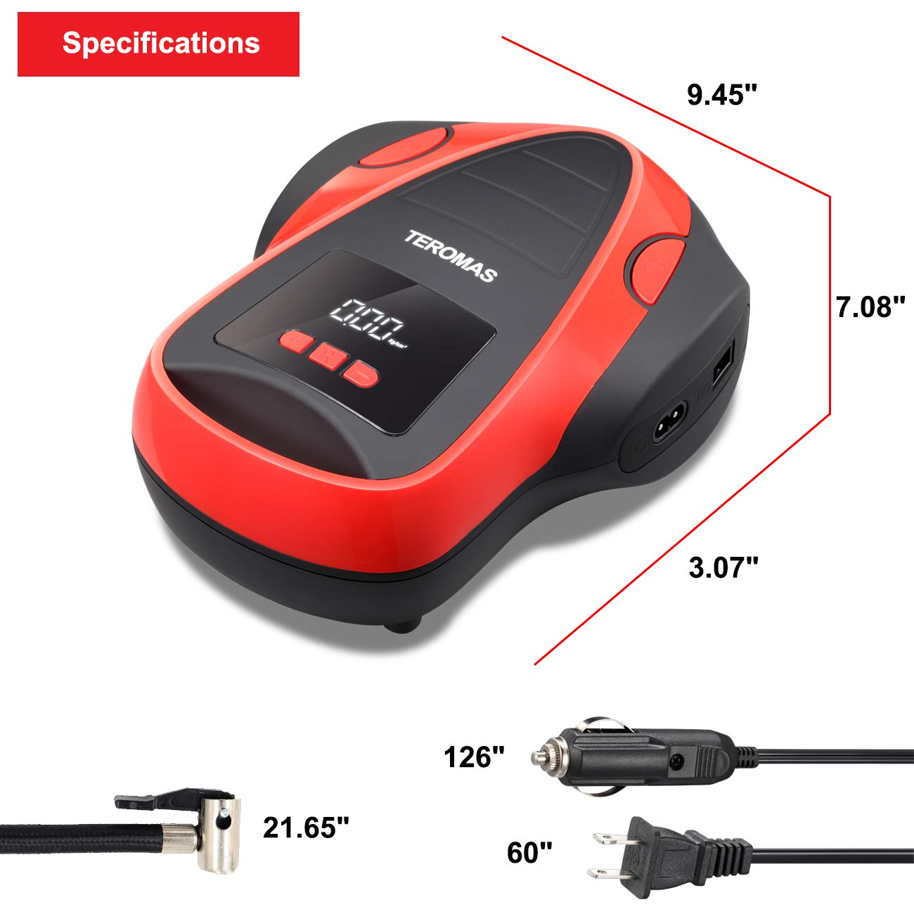 Teromas Tire Inflator Portable Air Compressor, Air Pump Dc/Ac For Car Tires 12V Dc And Other Inflatables At Home 110V Ac, Digita