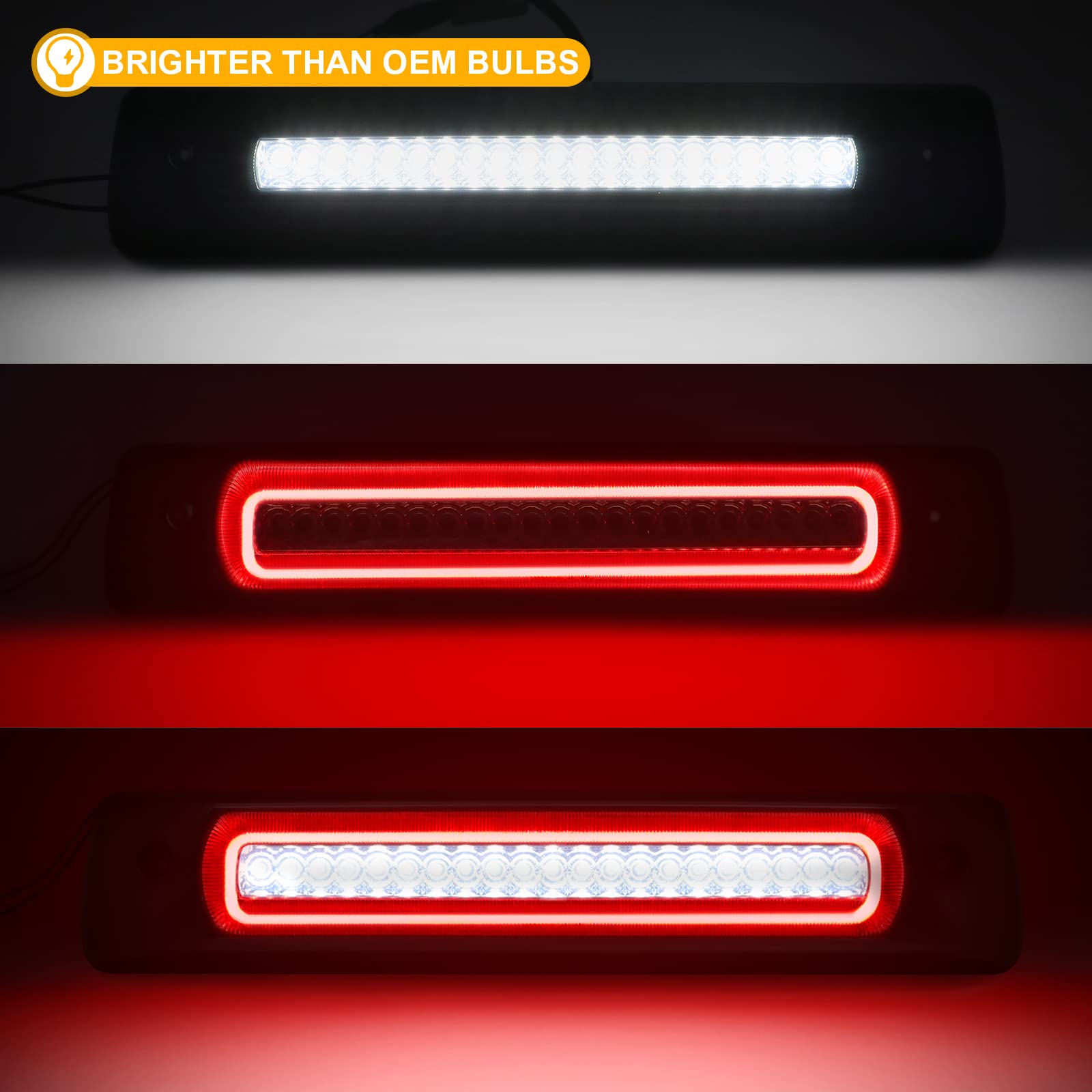 R&F Auto Smoked Led Third Brake Light Replacement For Colorado/Canyon (2015-2023) Roof Cargo Lights High Mount Brake Lamp With S