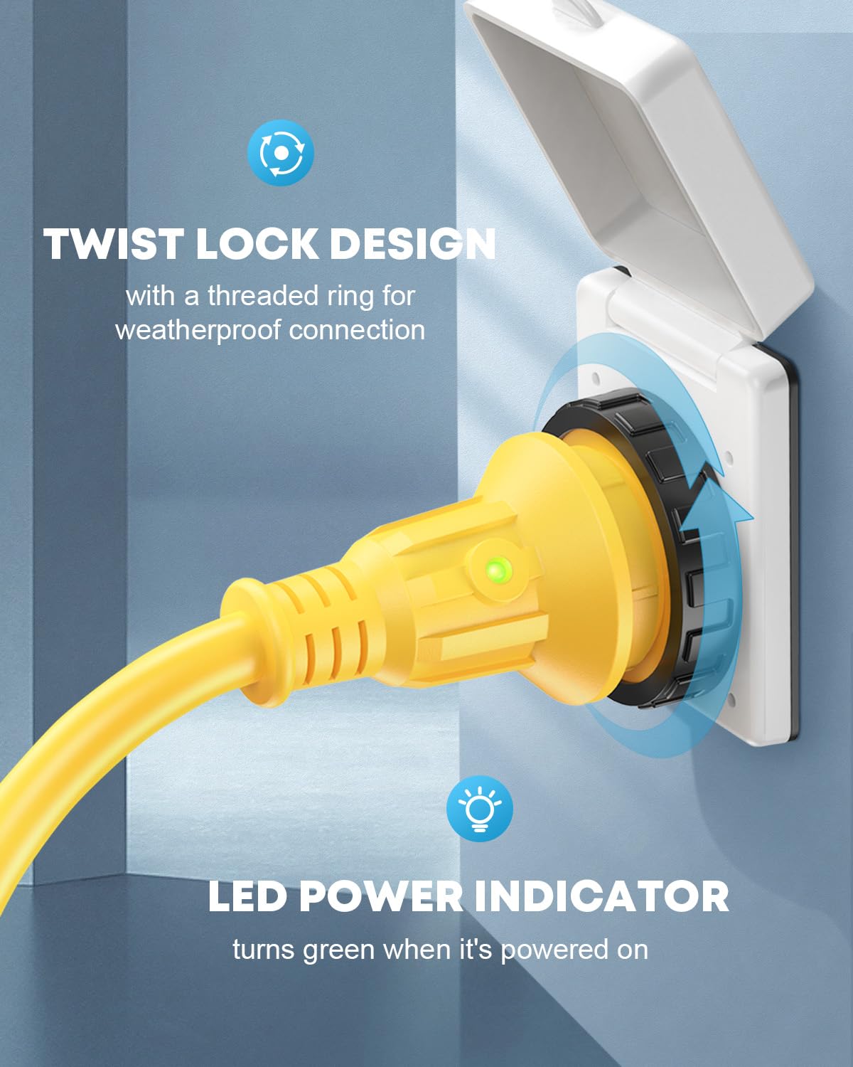 Kohree Rv Adapter Plug 30 Amp To 15 Amp 110V, Rv Power Electrical Adapter Cord 15A Male To 30A Female 12'' With Twist Lock & Led