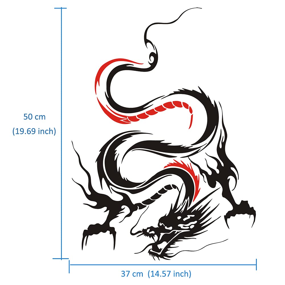 Dragon Graphic Car Hood Sticker Self-Adhesive Vinyl Graphics Decals 19.69'' X 14.57'', Black With Red