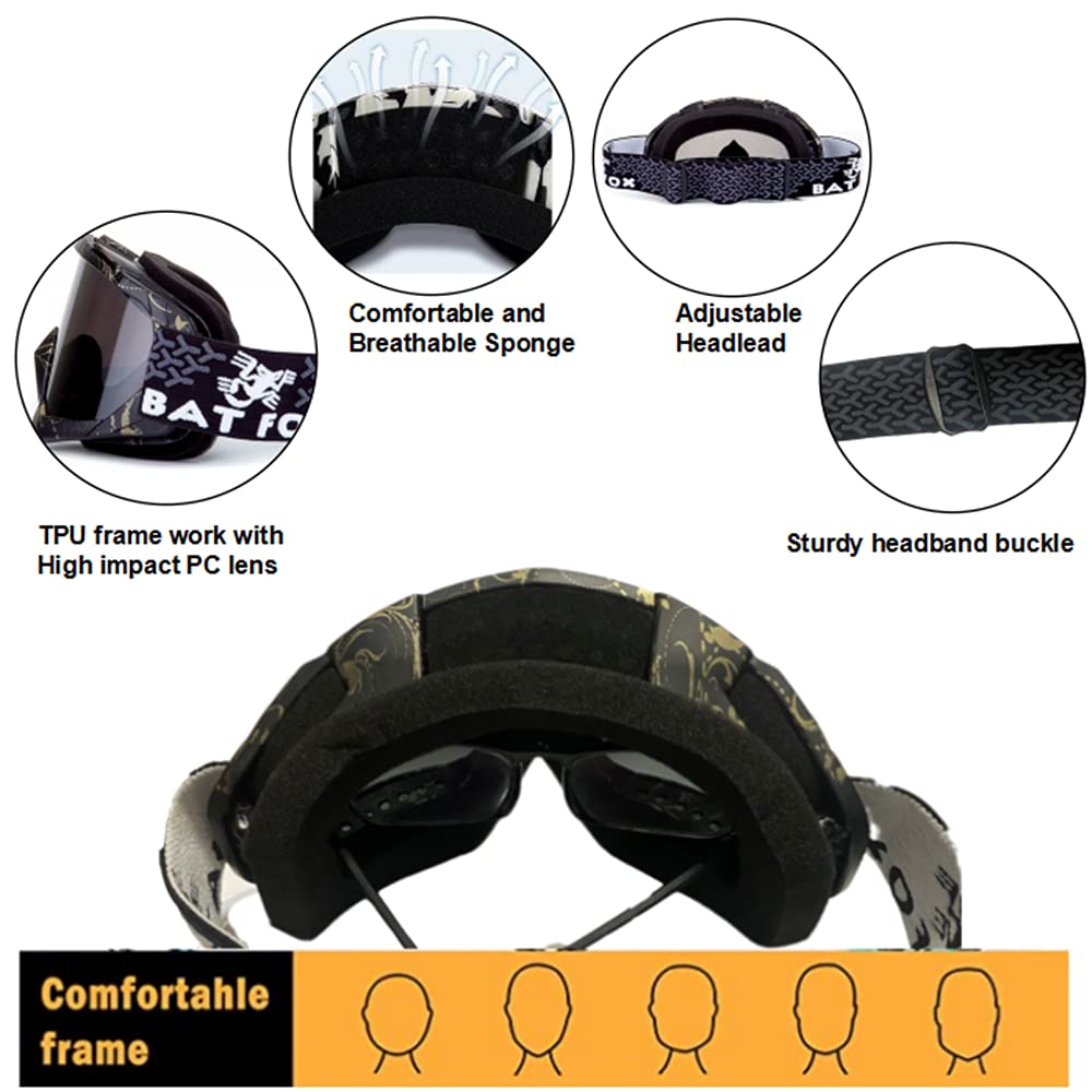 Otg Ski Snow Goggles, Uv Protection Anti Fog Snowboard Goggles For Men Women Youth, Dirt Bike,Motocross,Utv Mx Offroad Racing Go