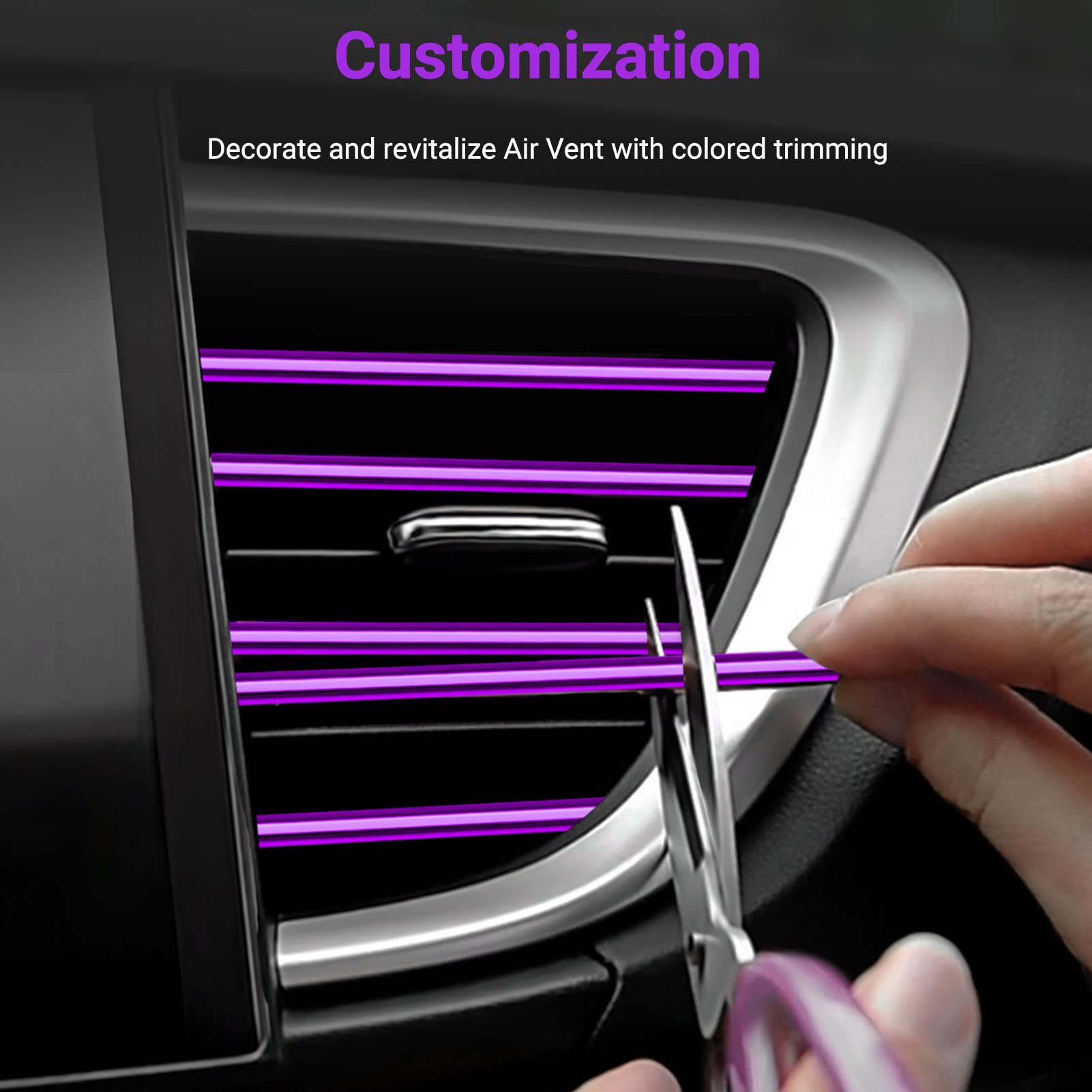 Obvis 20 Pcs Purple Car Vent Outlet Trim Strip Chrome Pvc Car Air Conditioner Vent Outlet Decoration Decorating Strip Interior A