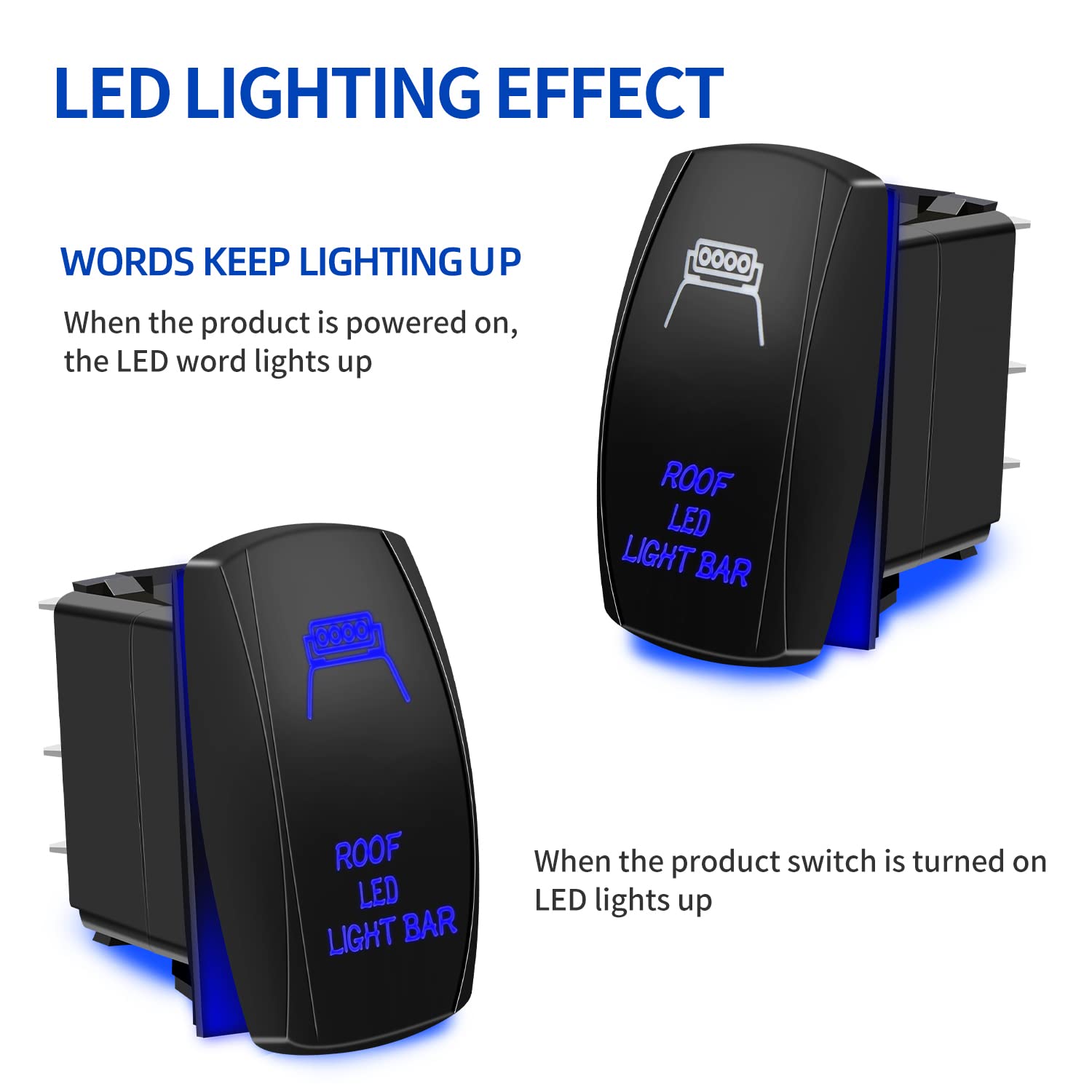 Roof Led Light Bar Rocker Switch 5Pin Laser On/Off Blue Led Light 20A/12V 10A/24V Toggle Switch With Jumper Wires Set For Automo